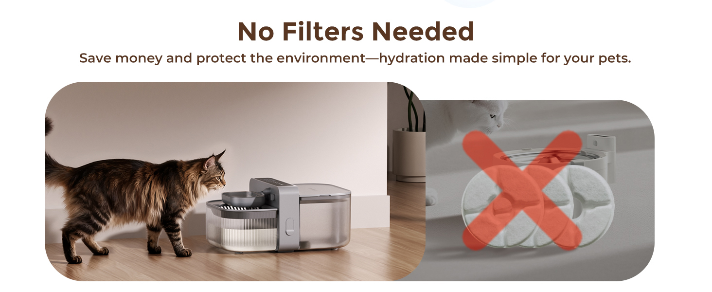 Fuente de agua inalambrica sin filtros de 3.5 litros acero inoxidable que separa el agua sucia de la limpia para perros y gatos.