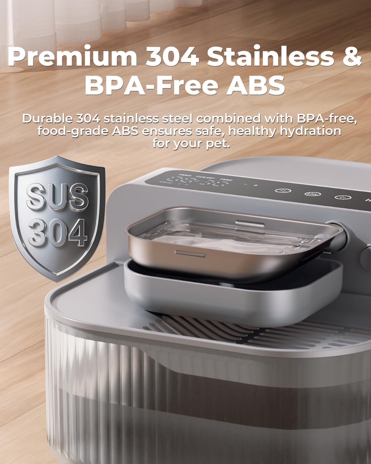 Fuente de agua inalambrica sin filtros de 3.5 litros acero inoxidable que separa el agua sucia de la limpia para perros y gatos.