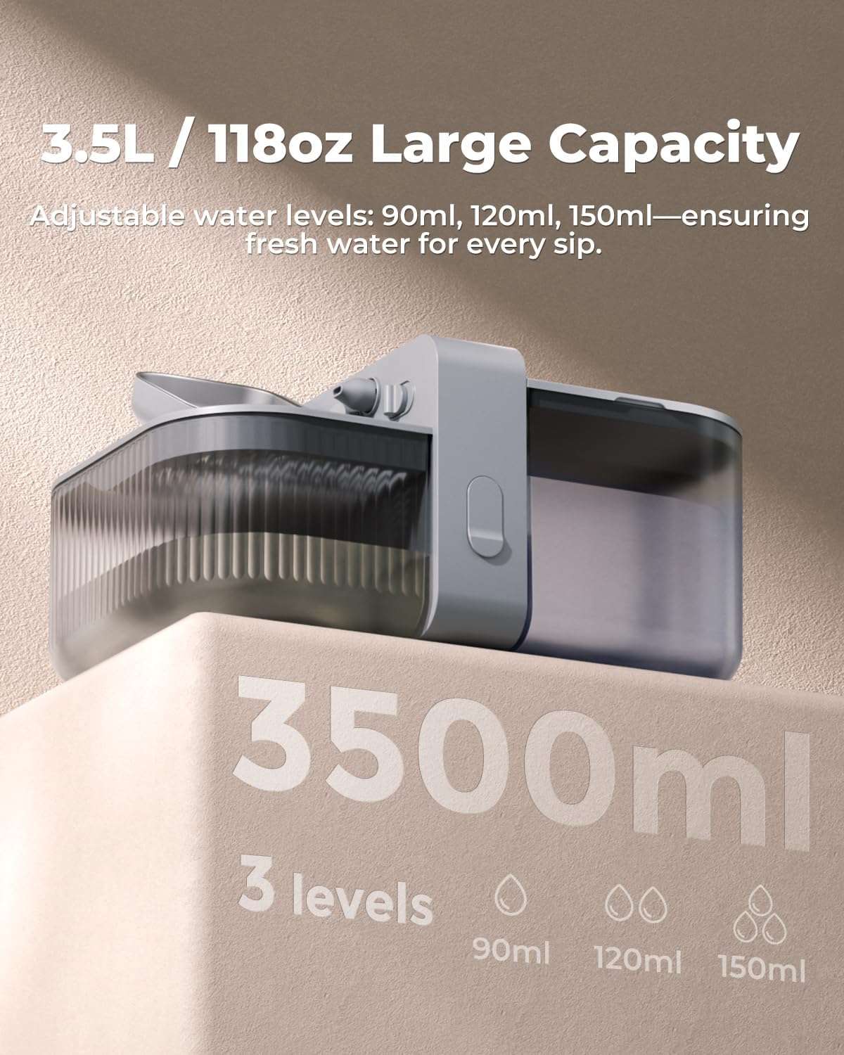 Fuente de agua inalambrica sin filtros de 3.5 litros acero inoxidable que separa el agua sucia de la limpia para perros y gatos.