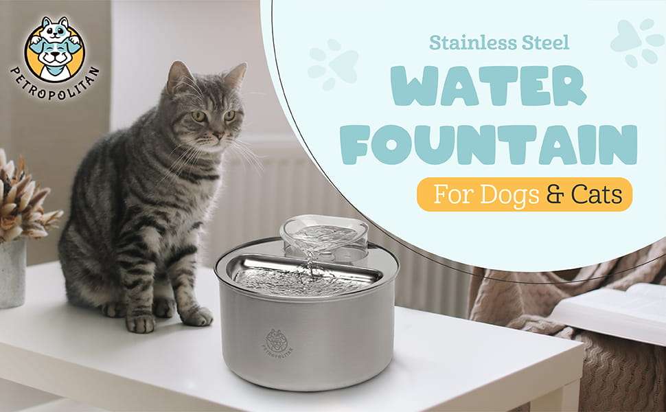 Fuente de agua inteligente WiFi de acero inoxidable 3.5 litros para gatos con control por App y flujo tipo cascada.