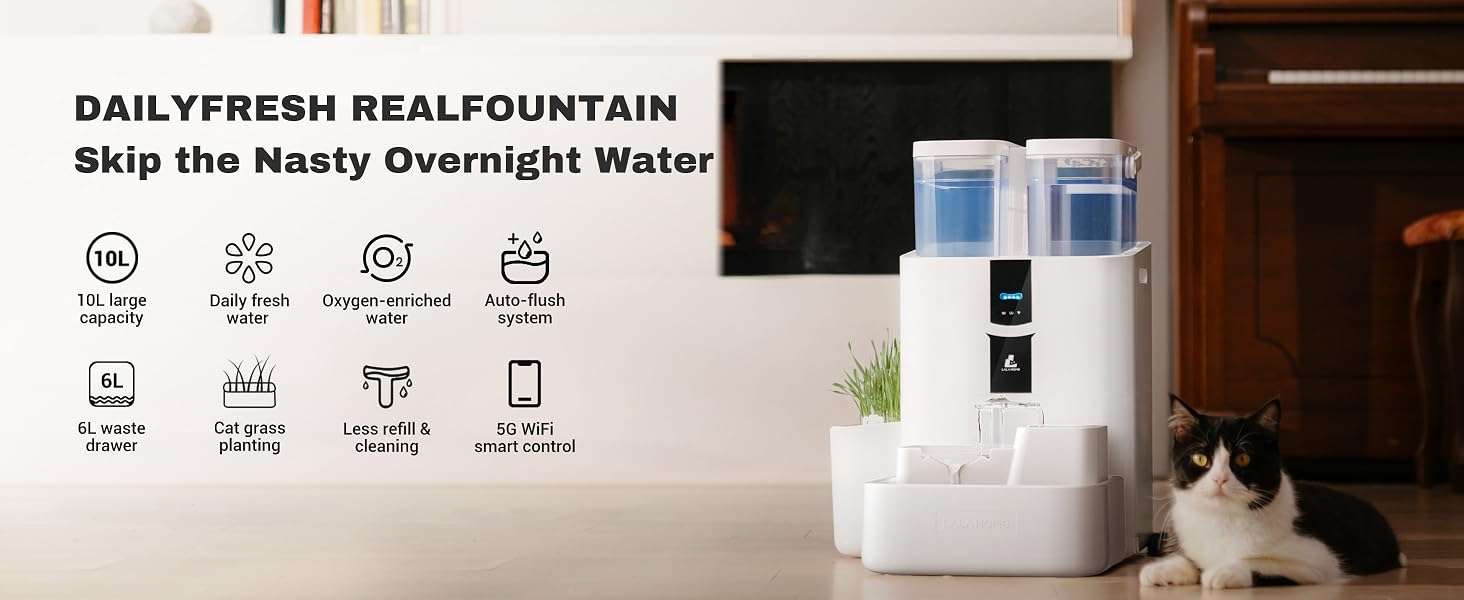 Fuente de Agua WiFi 5G 10 Litros Autolimpiable Separa Residuos y Cultiva Hierba Gatera - Imagen 19