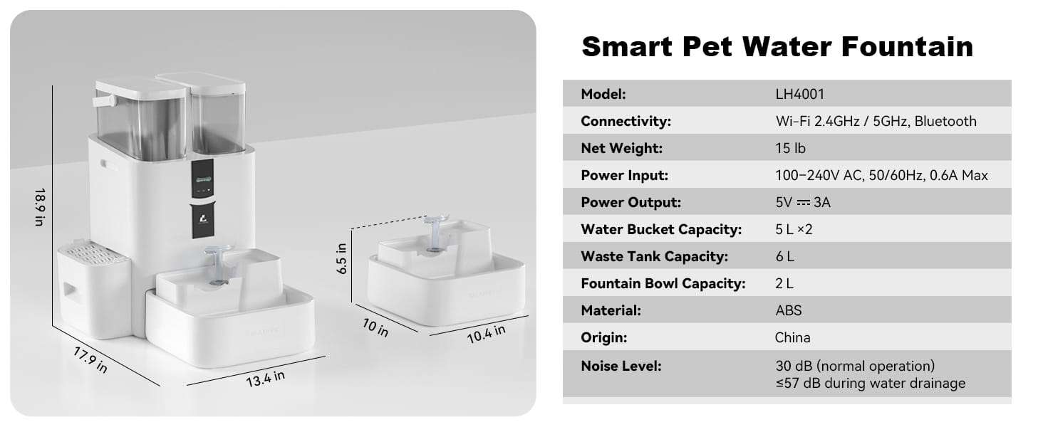 Fuente de agua inteligente Lalahome de 10 litros con WiFi 5G que separa el agua sucia y cultiva hierba gatera automaticamente.