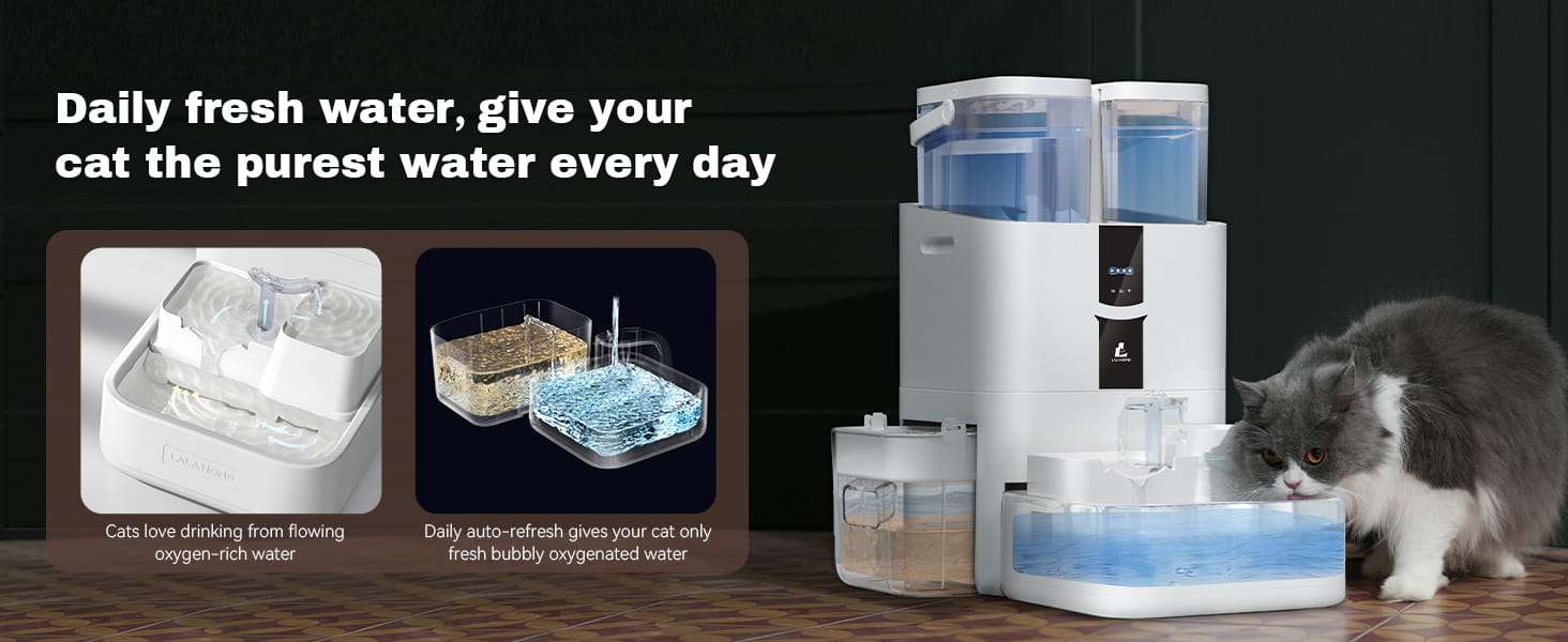 Fuente de agua inteligente Lalahome de 10 litros con WiFi 5G que separa el agua sucia y cultiva hierba gatera automaticamente.