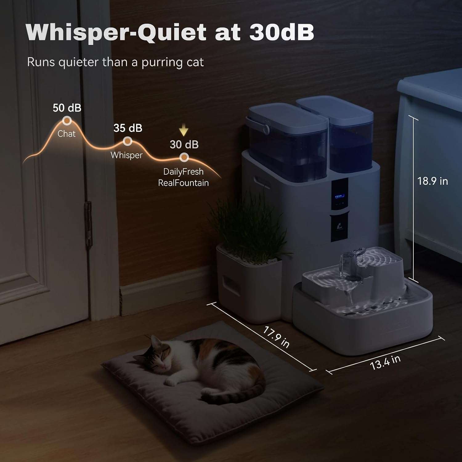 Fuente de agua inteligente Lalahome de 10 litros con WiFi 5G que separa el agua sucia y cultiva hierba gatera automaticamente.