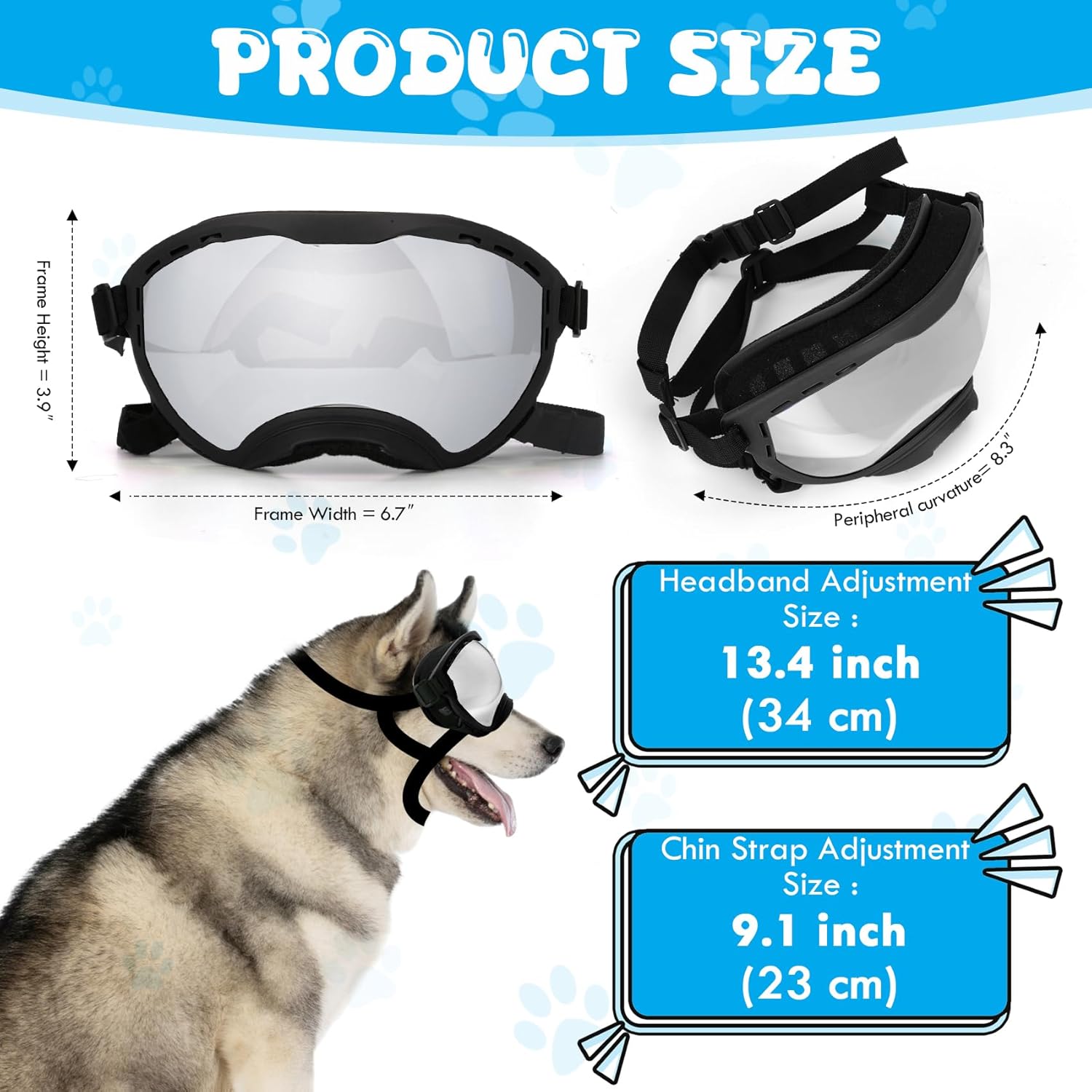 Gafas antiparras inastillables para perros grandes con sistema de triple correa ajustable.
