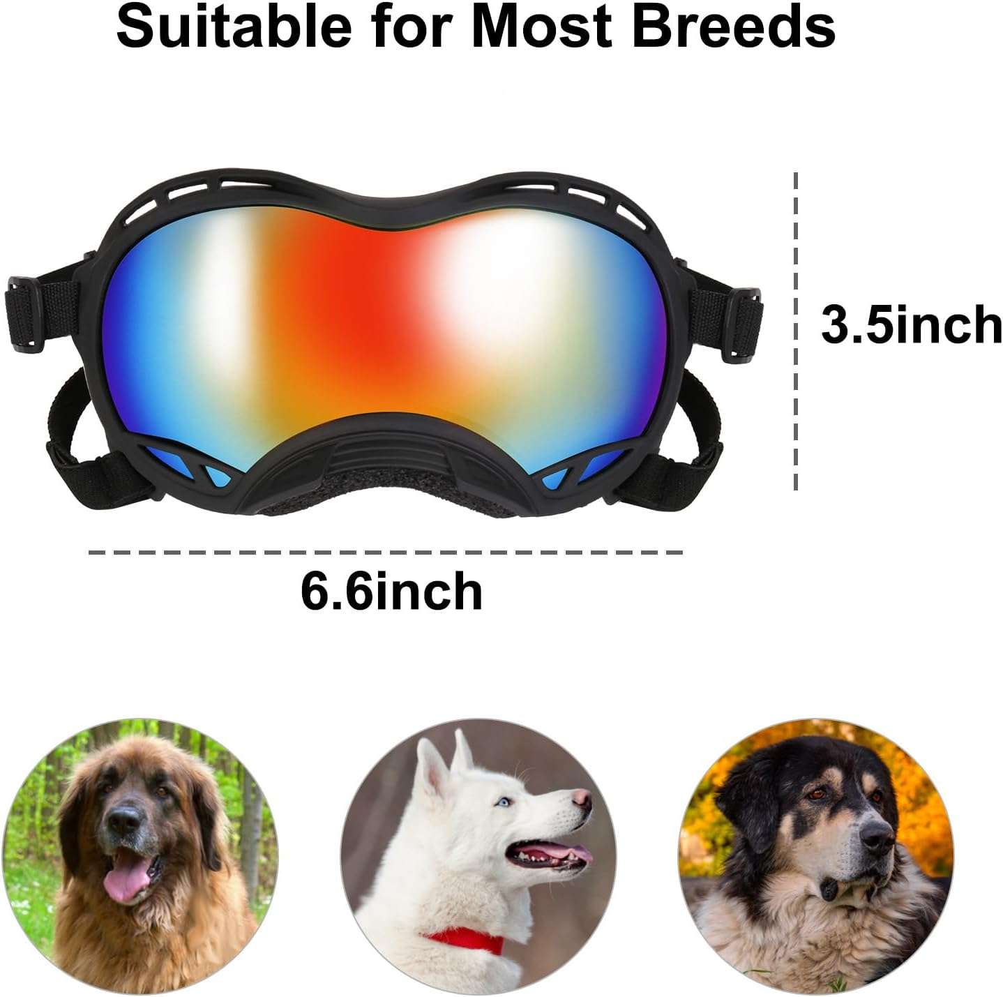 Gafas antiparras para perros grandes con proteccion UV y lentes antivaho ajustables.