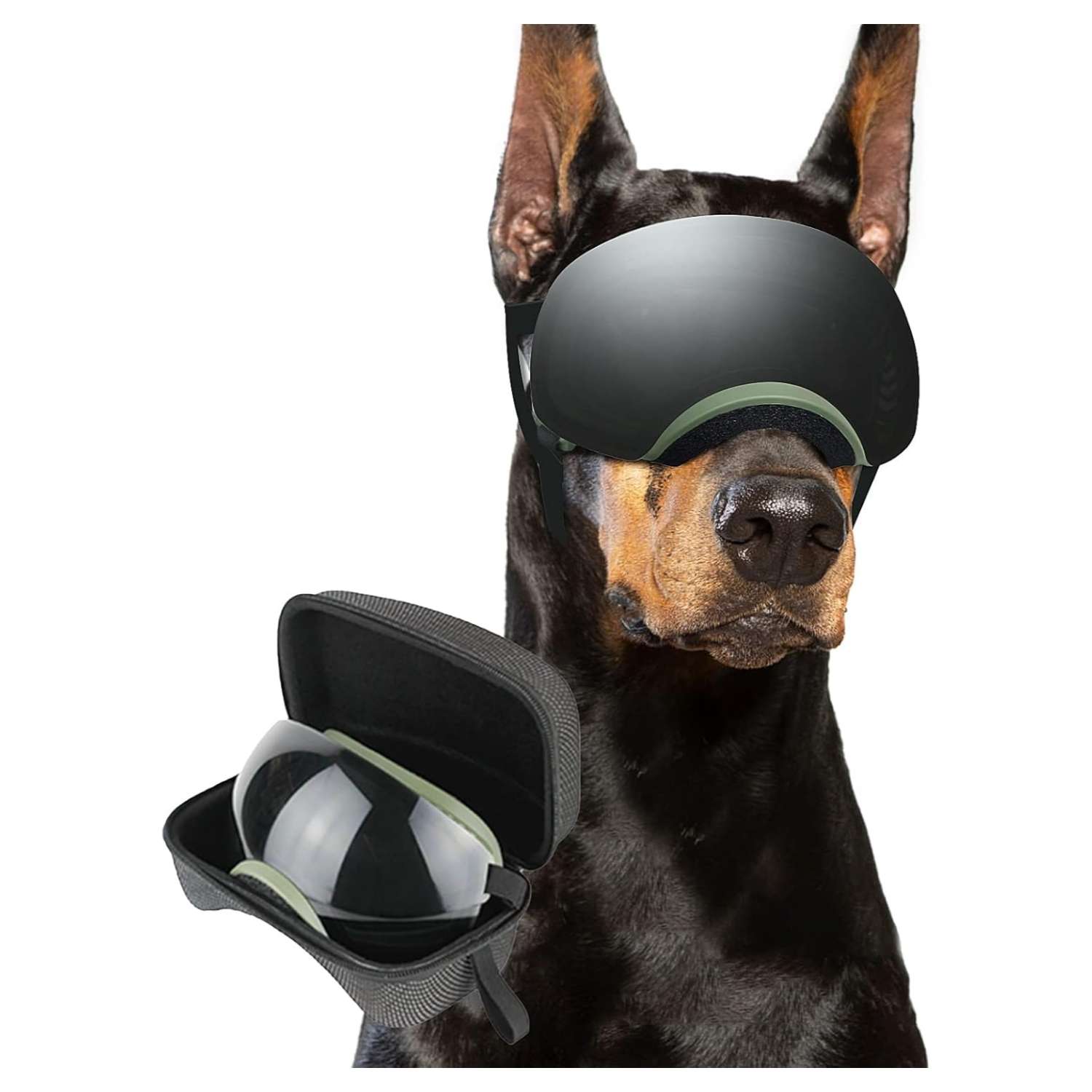 Gafas antiparras para perros con lentes intercambiables negros y plateados proteccion UV400.