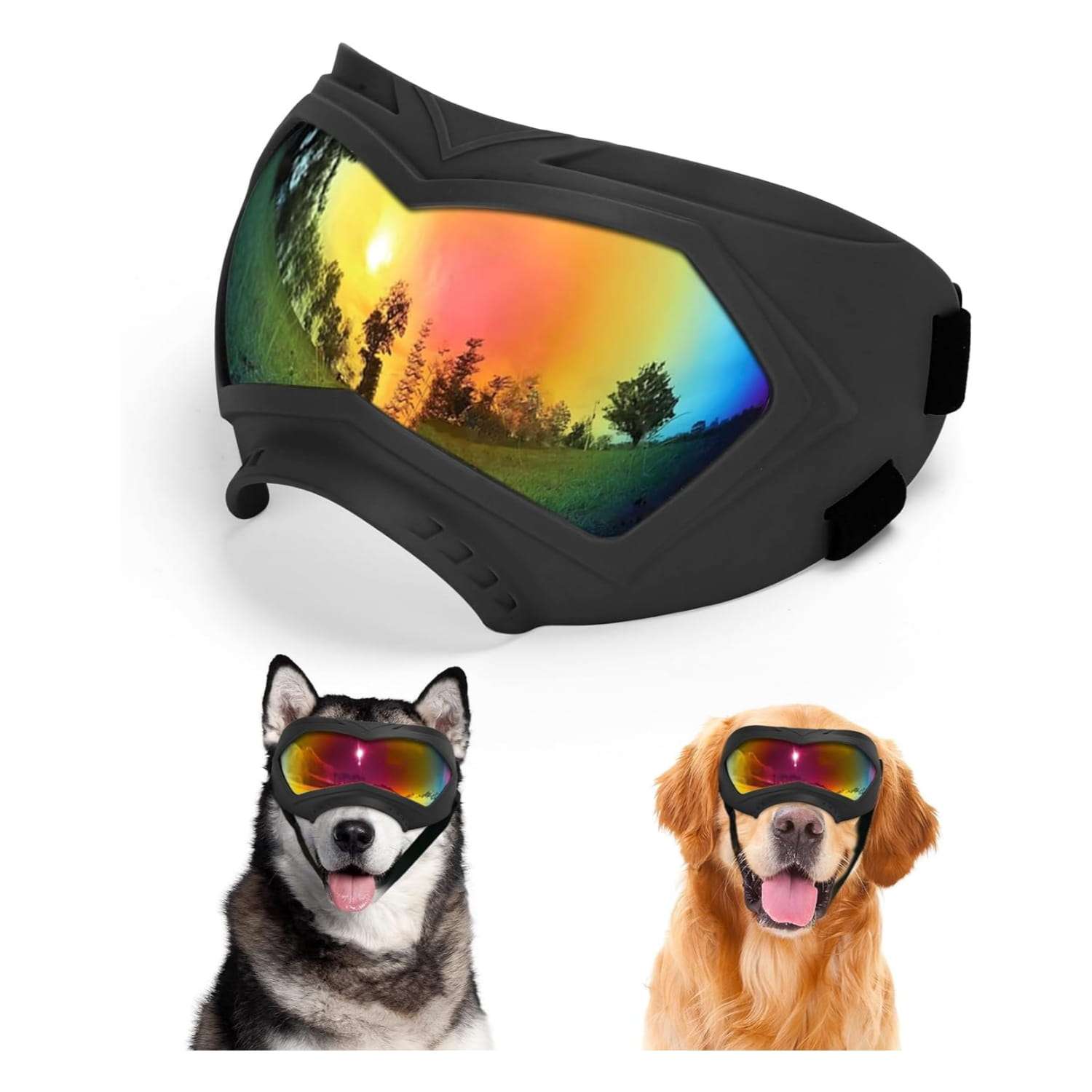 Gafas antiparras de marco flexible TPE para perros medianos y grandes moto y auto.