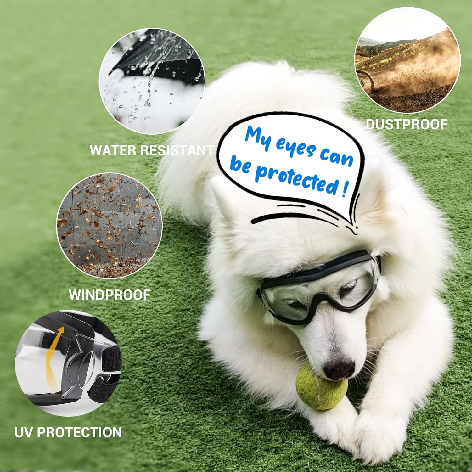 Gafas antiparras para perros medianos y grandes con proteccion UV y sistema antivaho.