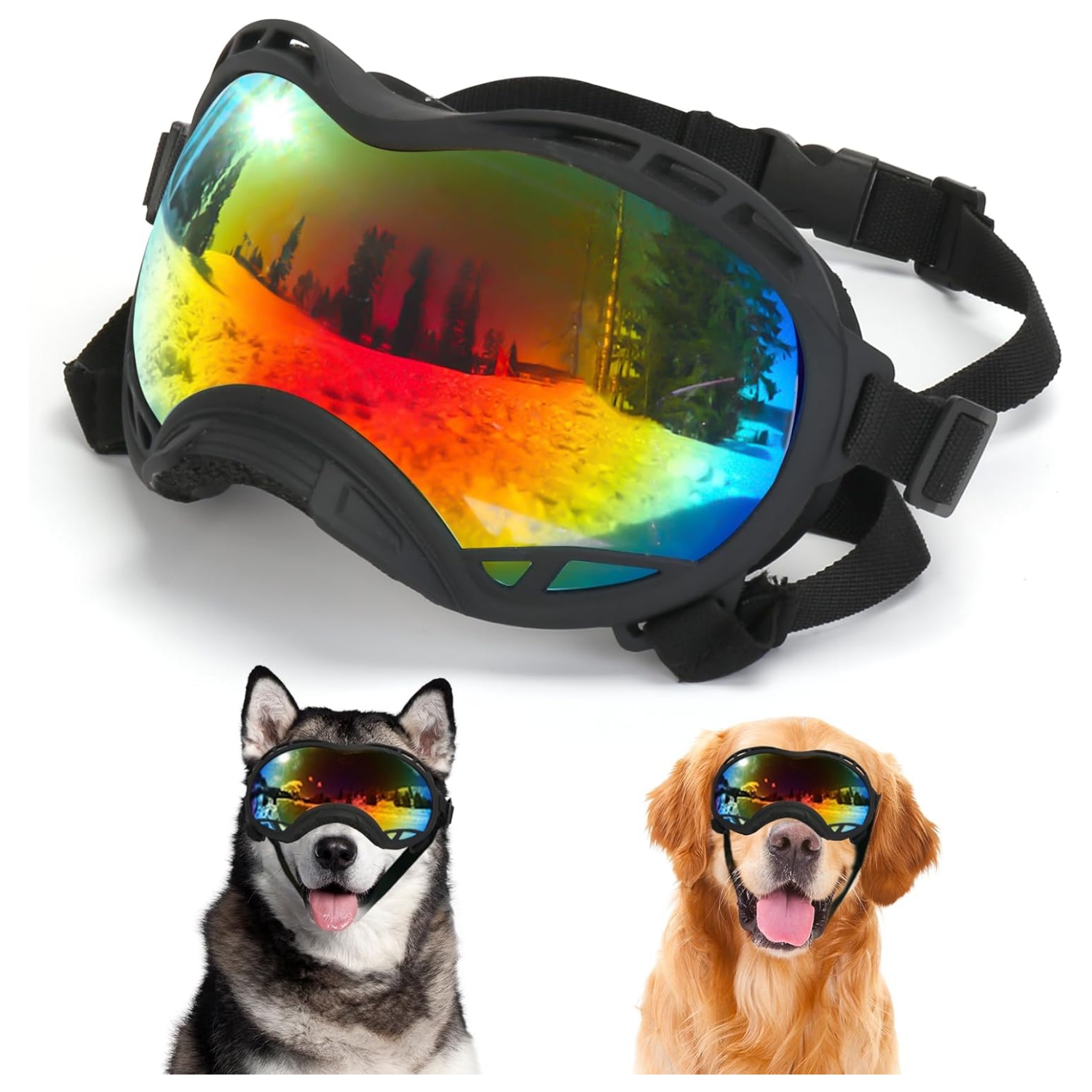 Gafas protectoras para perros grandes con filtro UV400 y sistema antivaho para nieve.