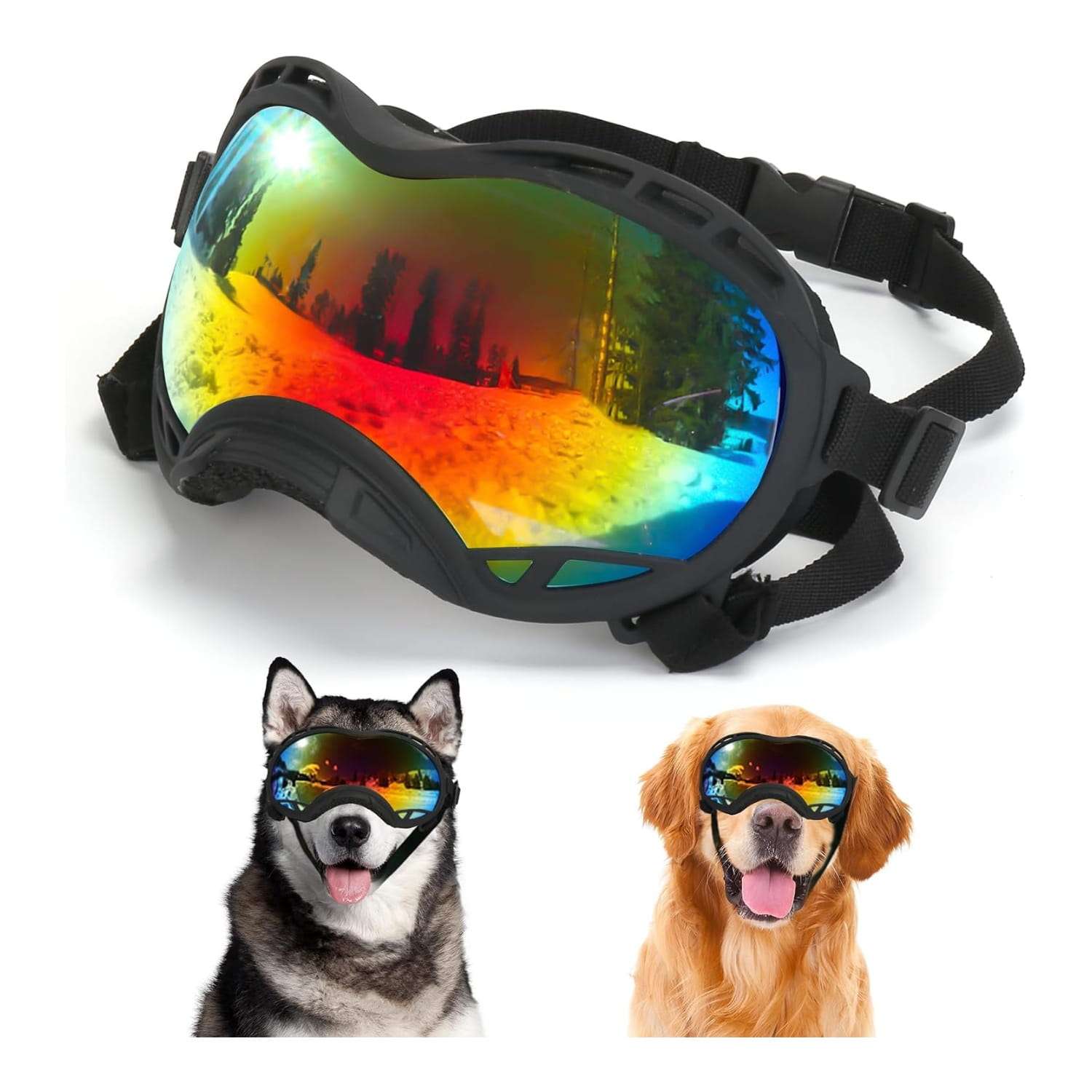 Gafas protectoras para perros grandes con filtro UV400 y sistema antivaho para nieve.