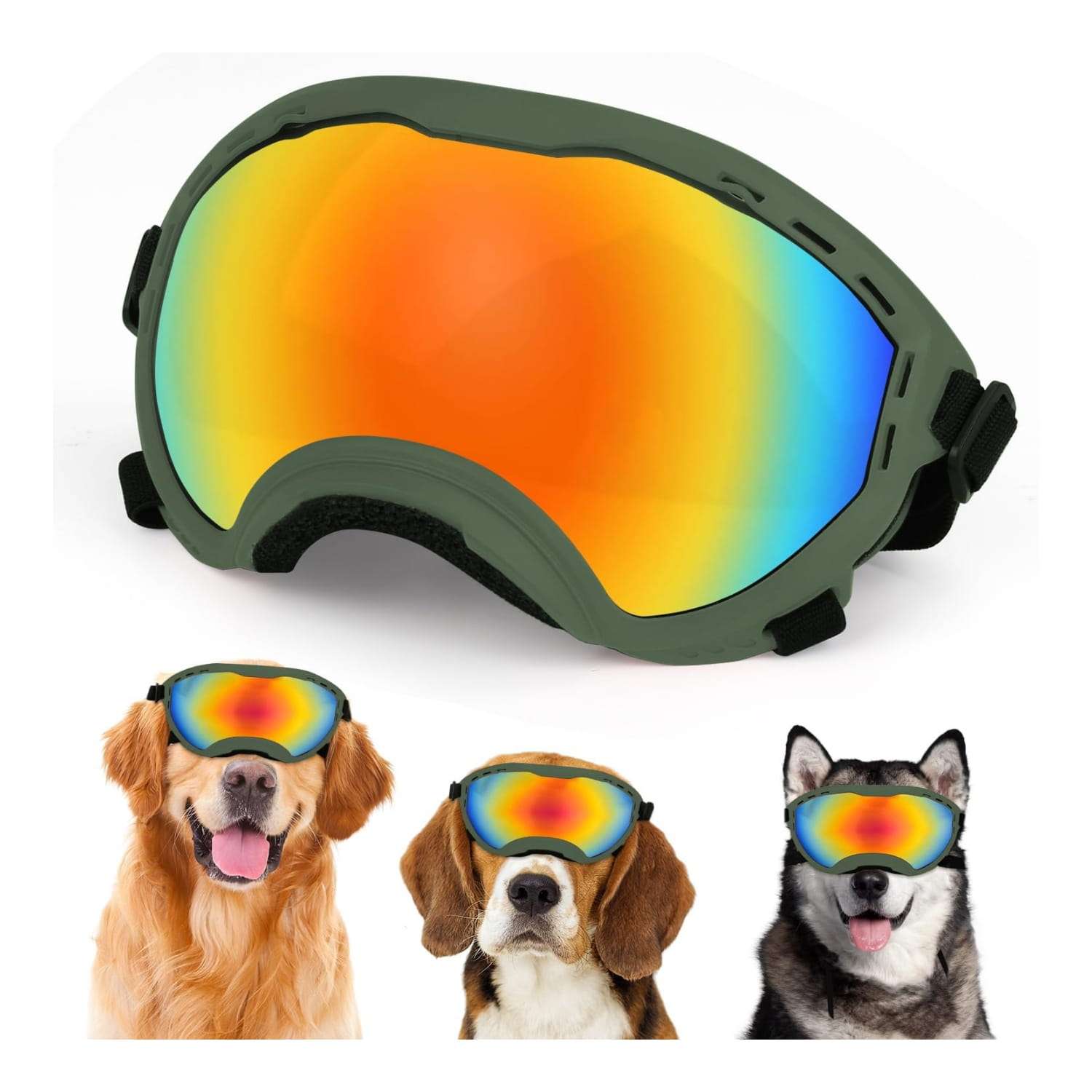 Gafas de sol para perros grandes y medianos con filtro UV400 ajustables para moto y playa.