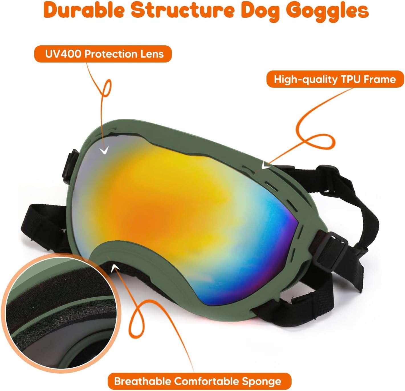 Gafas de sol para perros grandes y medianos con filtro UV400 ajustables para moto y playa.