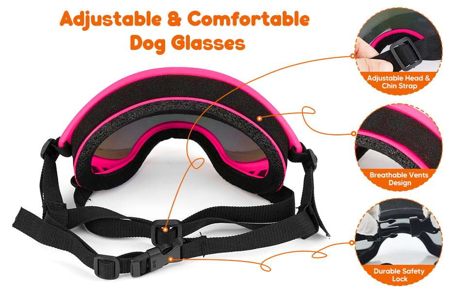 Gafas de sol para perros grandes y medianos con filtro UV400 ajustables para moto y playa.