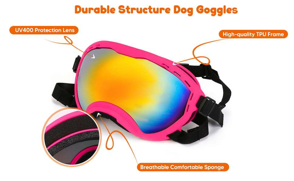 Gafas de sol para perros grandes y medianos con filtro UV400 ajustables para moto y playa.