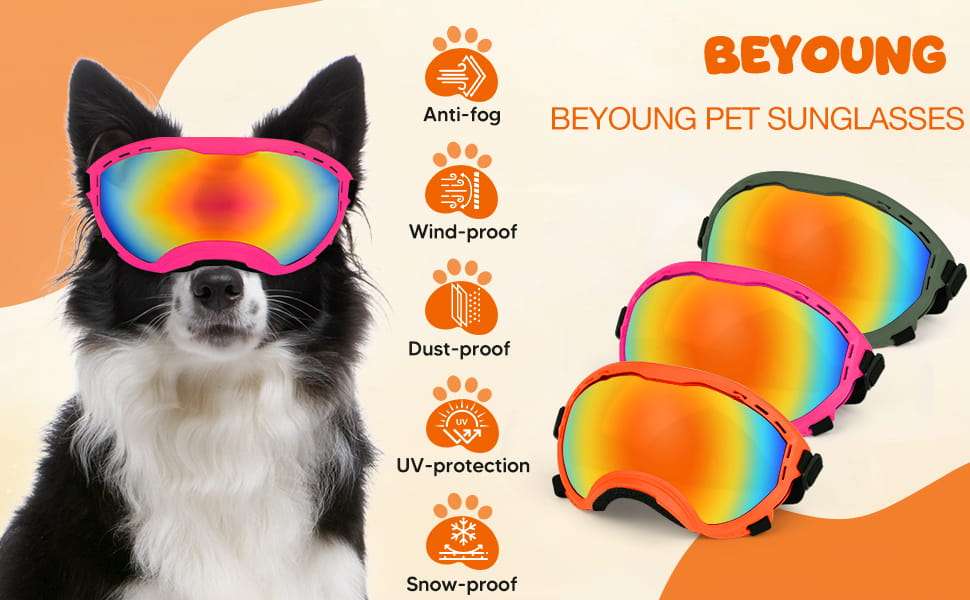 Gafas de sol para perros grandes y medianos con filtro UV400 ajustables para moto y playa.
