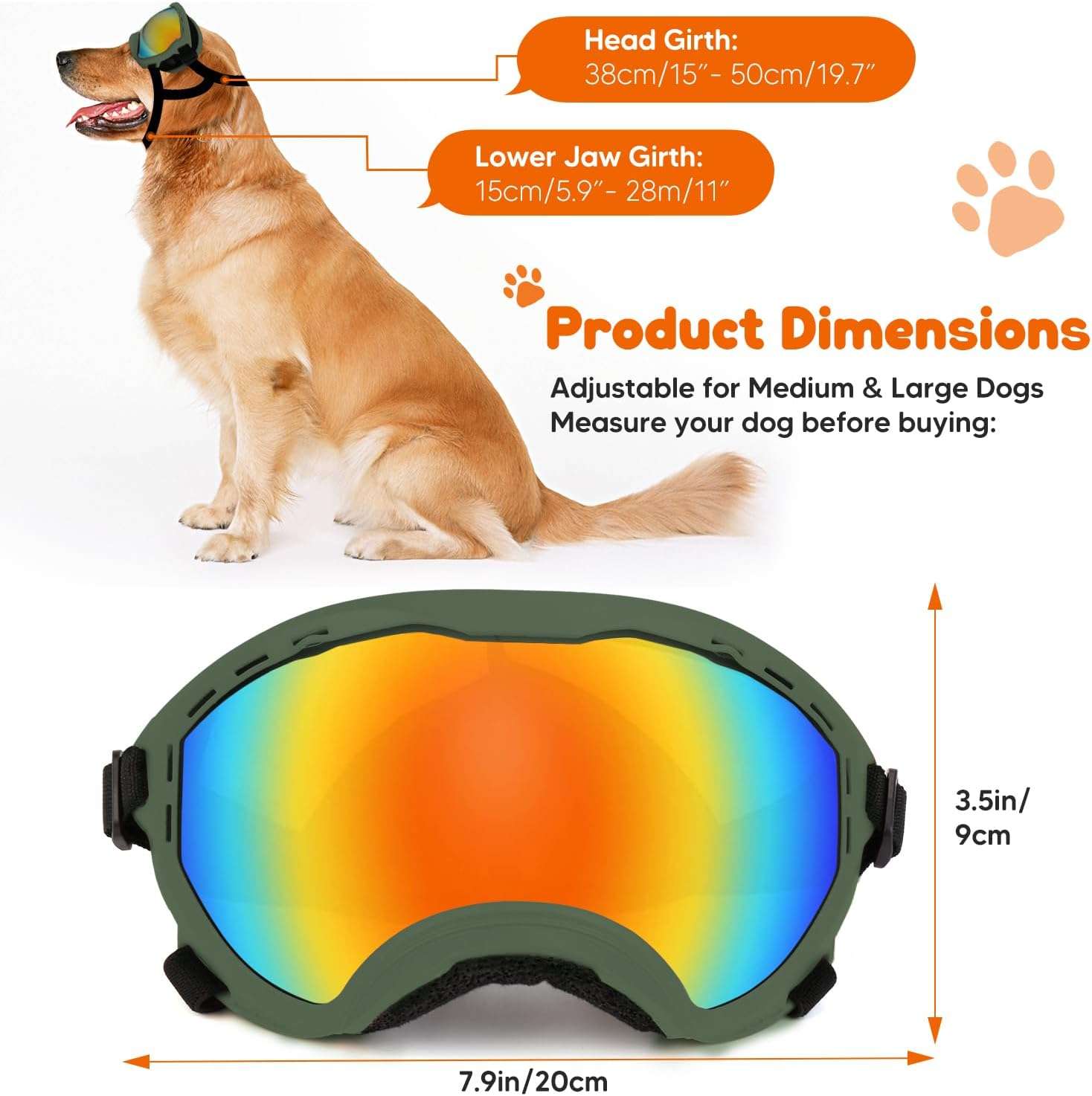 Gafas de sol para perros grandes y medianos con filtro UV400 ajustables para moto y playa.