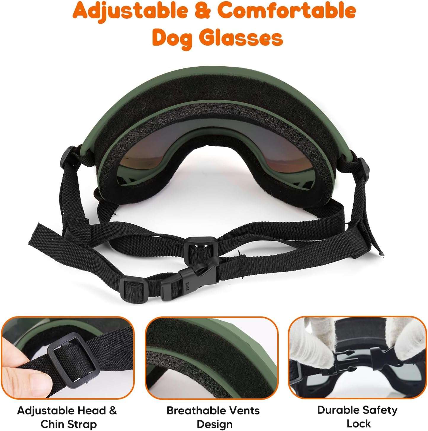 Gafas de sol para perros grandes y medianos con filtro UV400 ajustables para moto y playa.