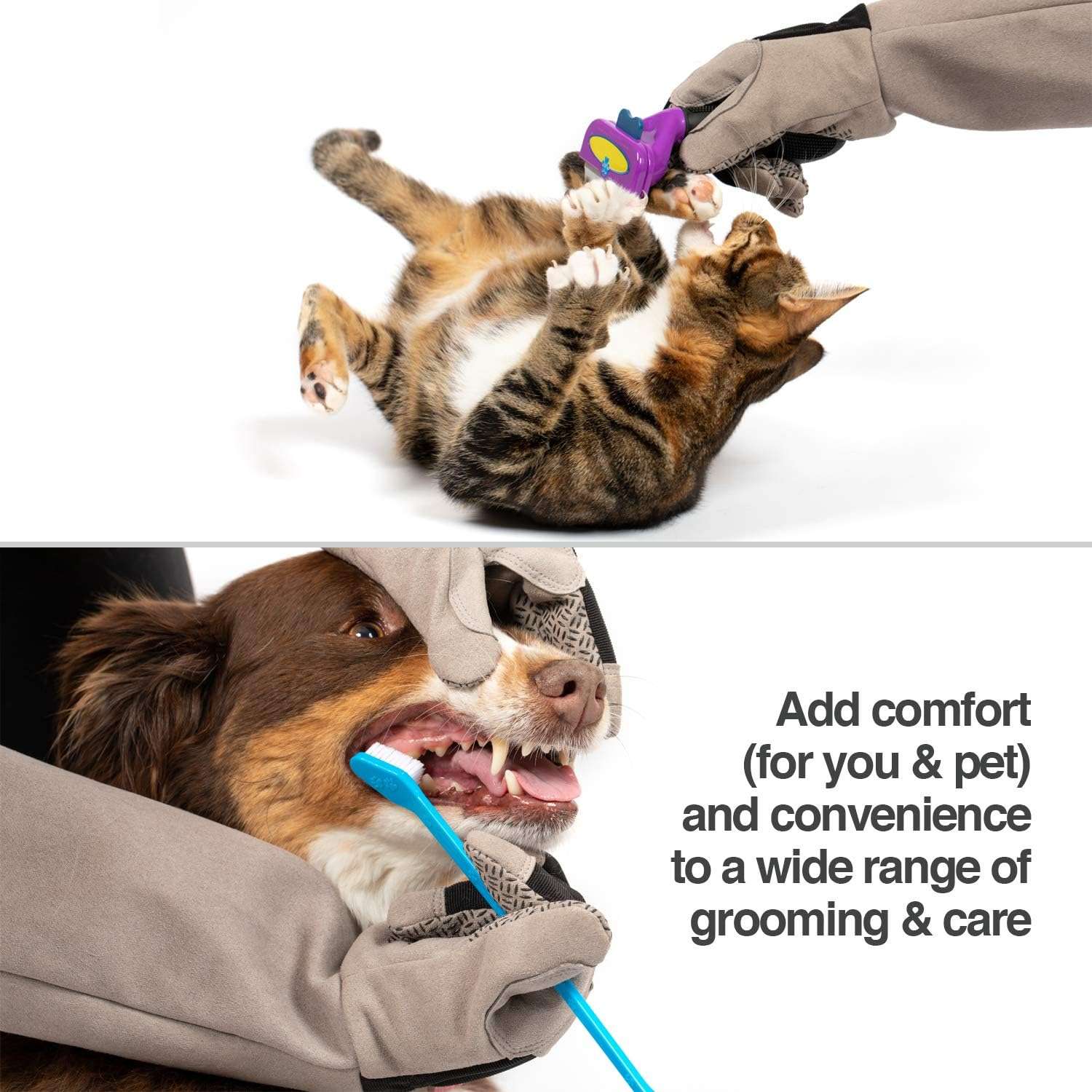 Guantes largos de proteccion e impermeables para el aseo y manejo seguro de mascotas.