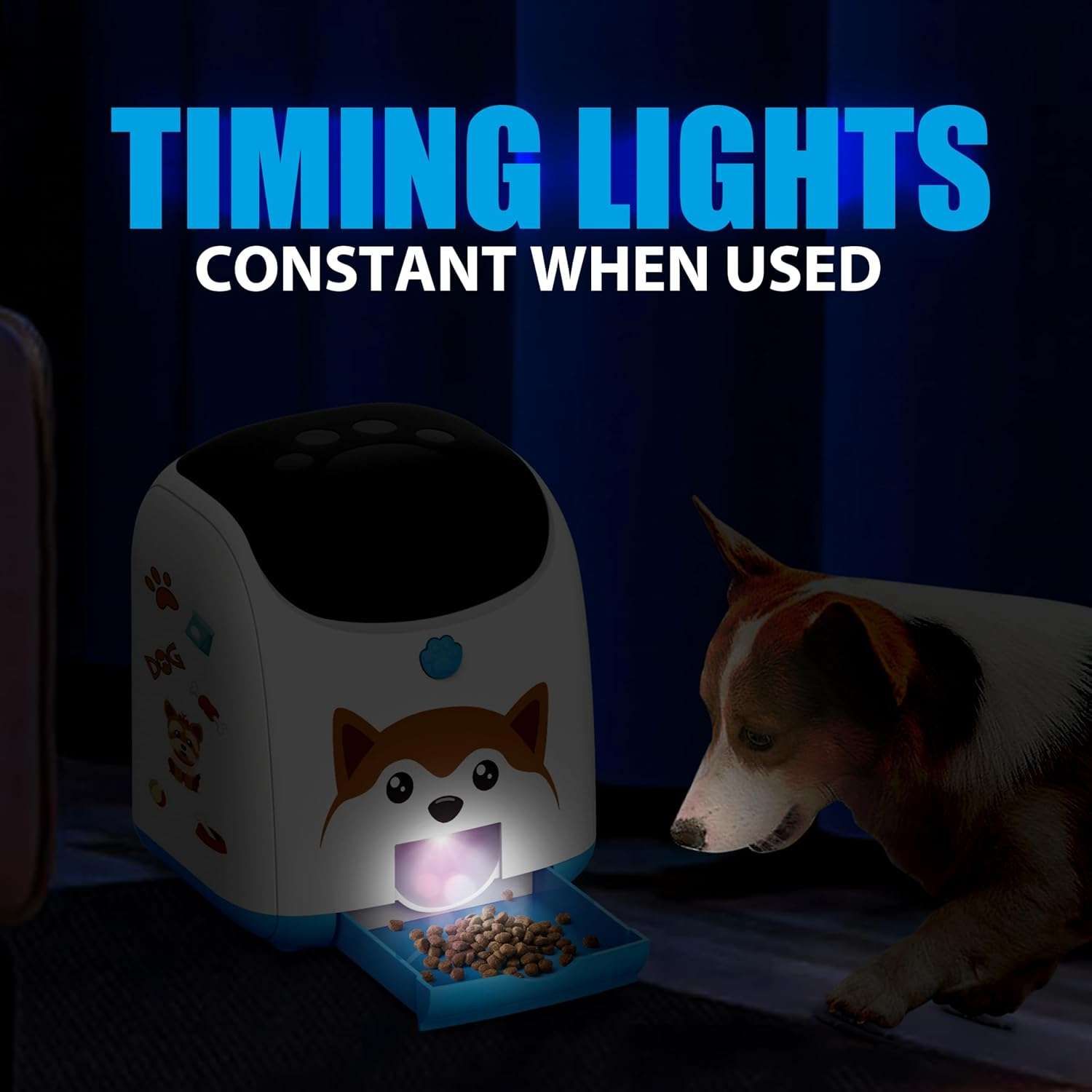 Juguete de inteligencia blanco para perros con control remoto de 45 metros dispensador de premios silencioso y luz LED nocturna.