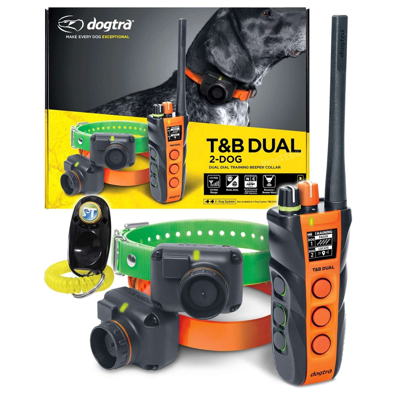 Kit de 2 collares de adiestramiento para caza con beeper localizador y alcance de 2400m impermeable.