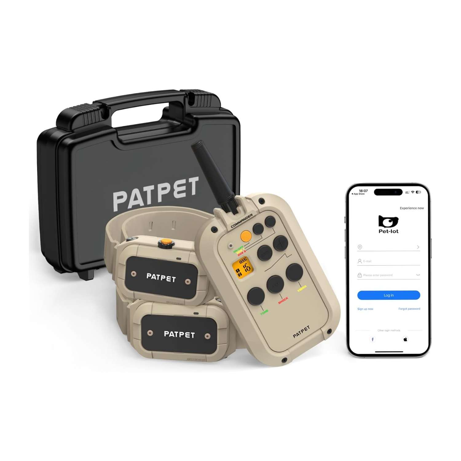 Kit de 2 collares de adiestramiento profesional para caza con Bluetooth App y control remoto.