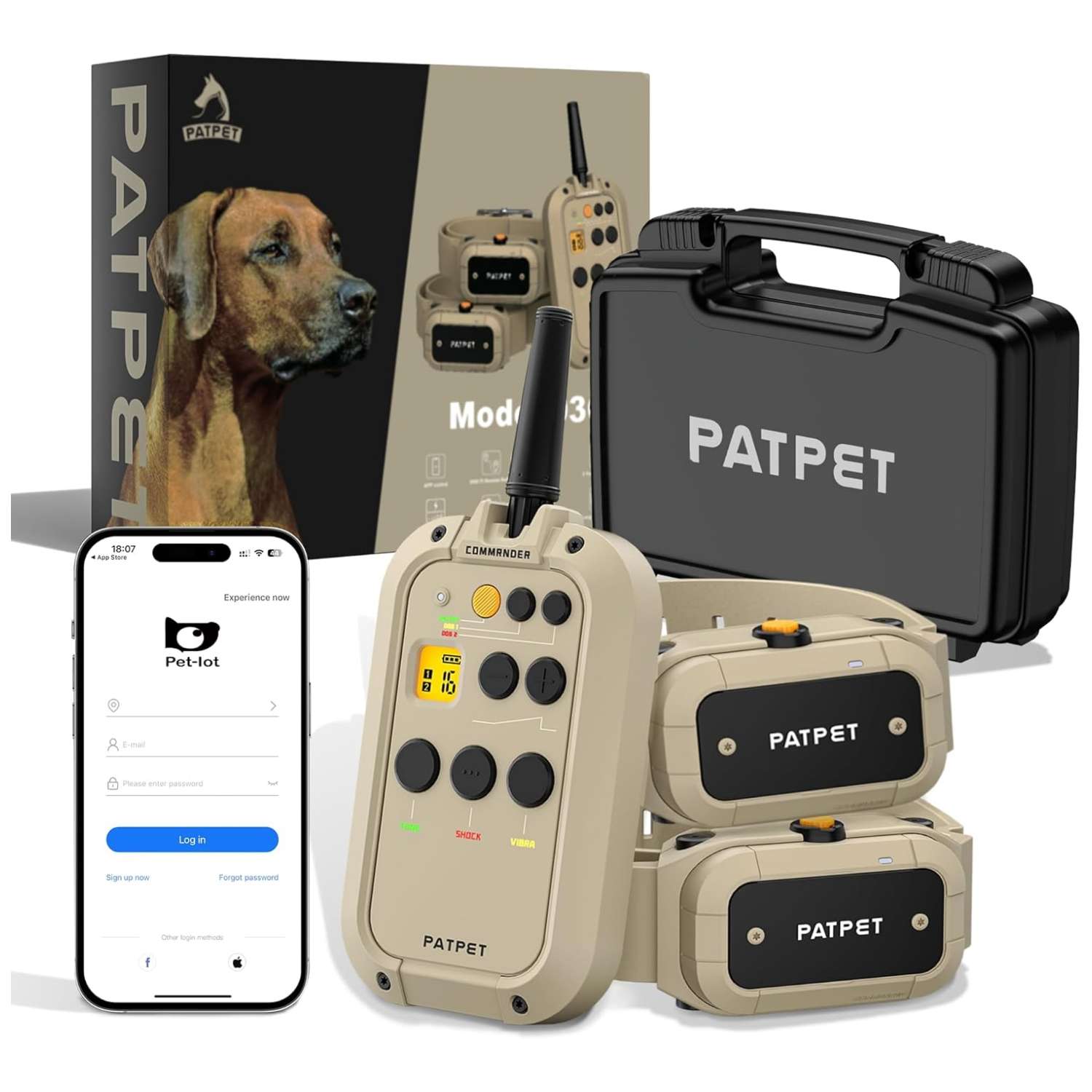 Kit de 2 collares de adiestramiento profesional para caza con Bluetooth App y control remoto.