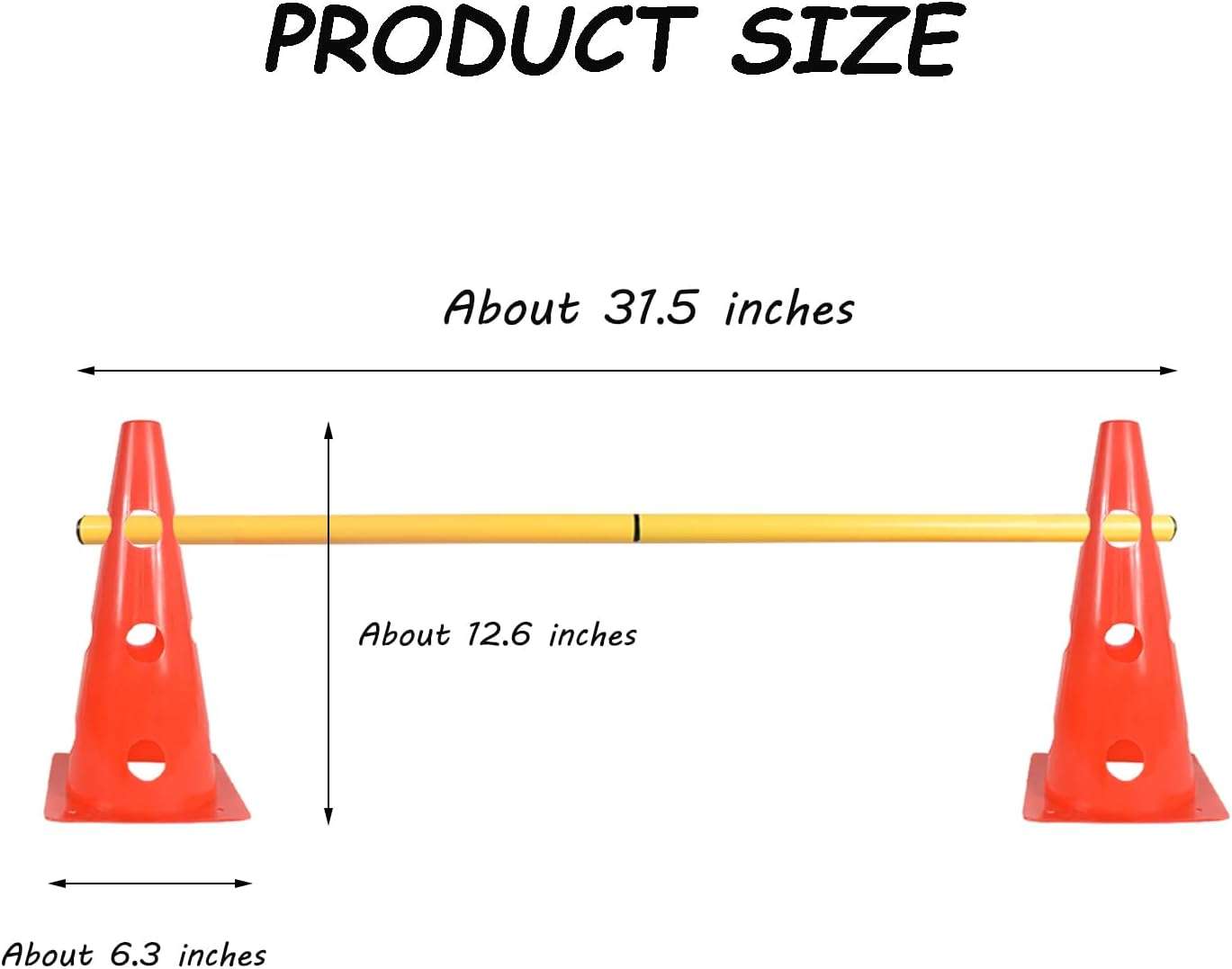 Kit de agility con 6 vallas de salto y conos ajustables para entrenamiento de perros. Obstaculos de colores visibles y material flexible.