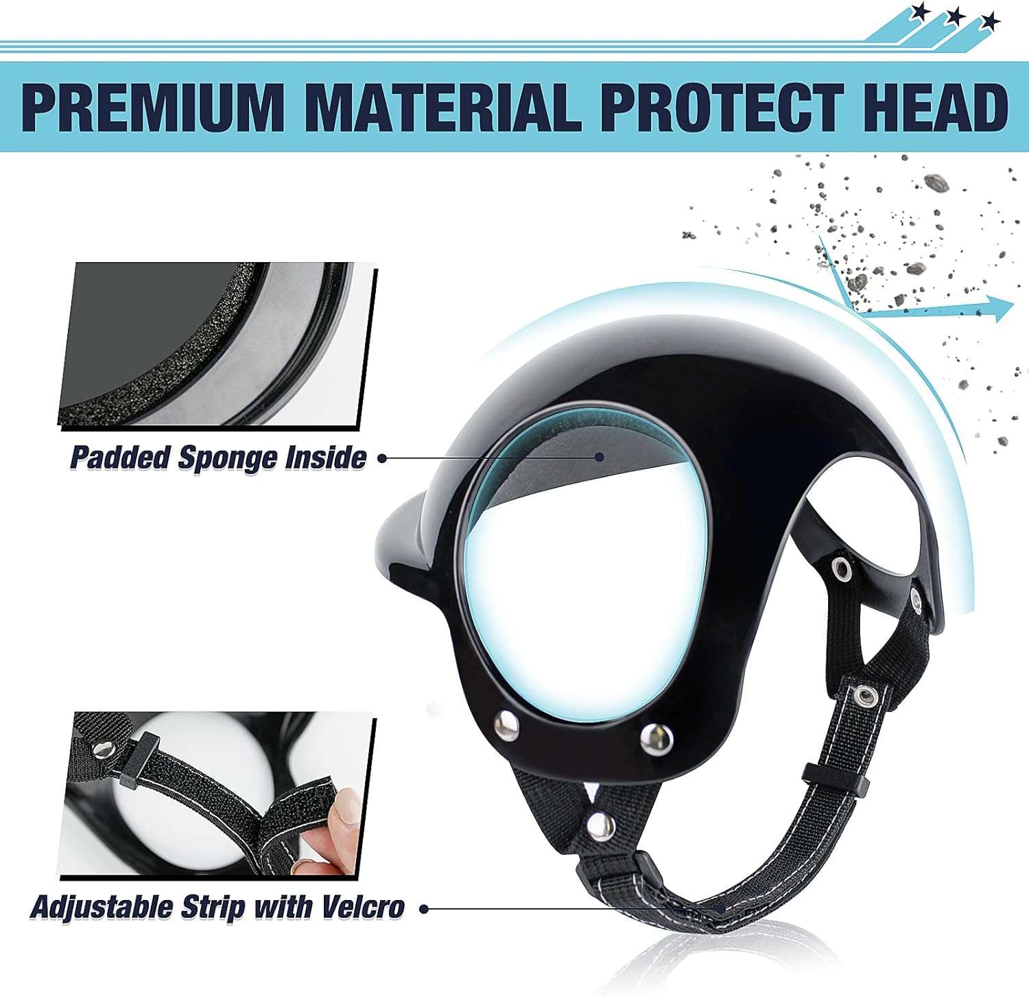 Kit de casco con orificios para orejas y lentes antiparras para perros medianos moto.