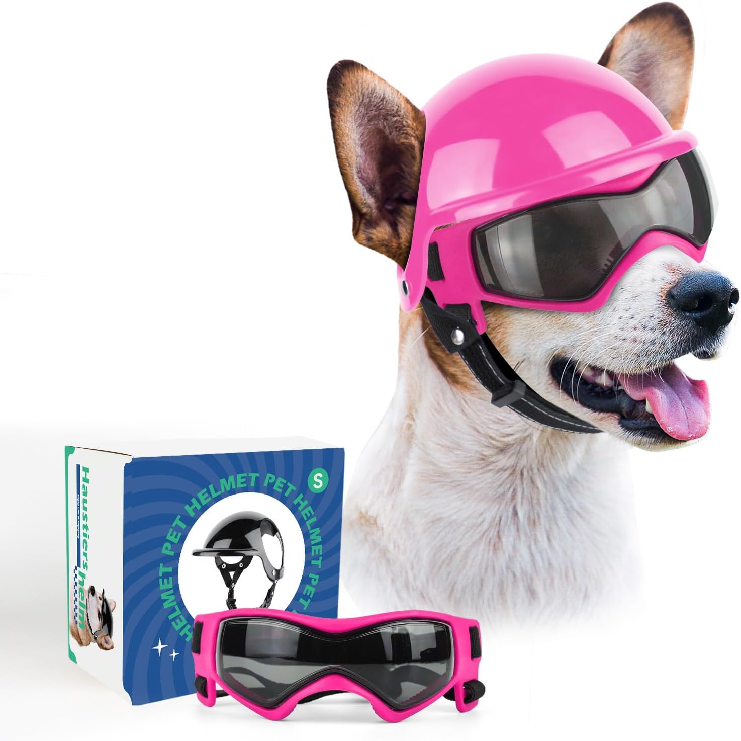Kit de casco con orificios para orejas y lentes antiparras para perros medianos moto.
