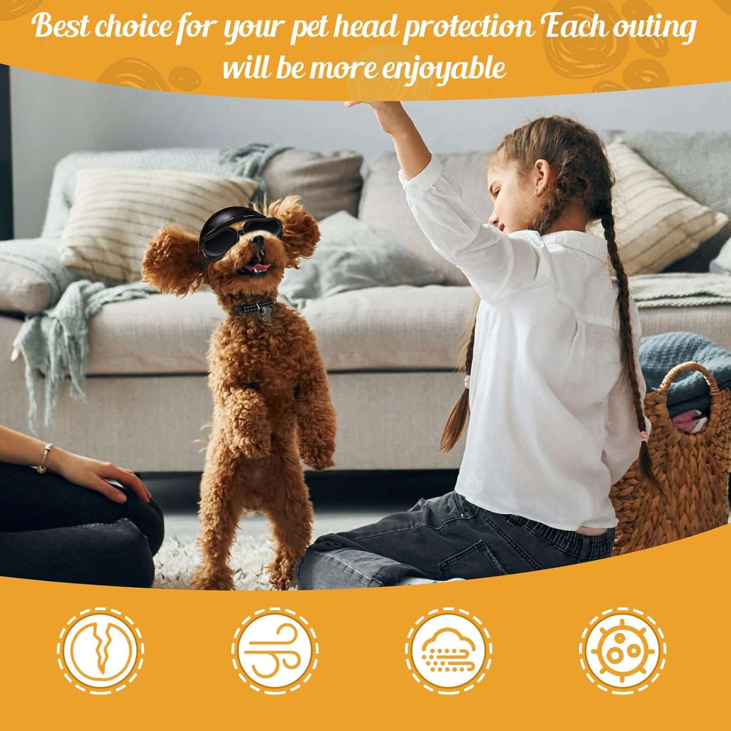 Kit de casco de moto y lentes antiparras para perros ajustable con proteccion UV.