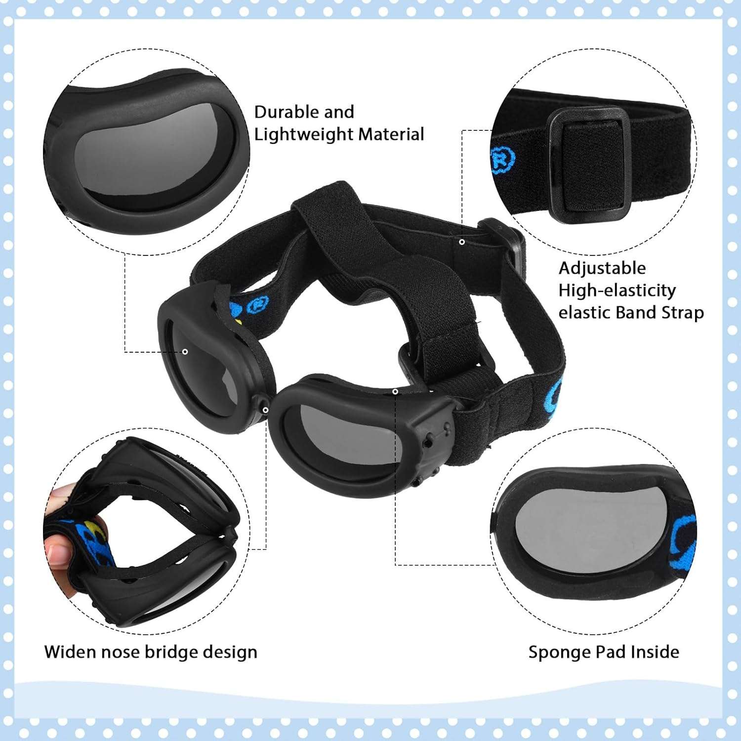 Kit de casco de moto y lentes antiparras para perros ajustable con proteccion UV.