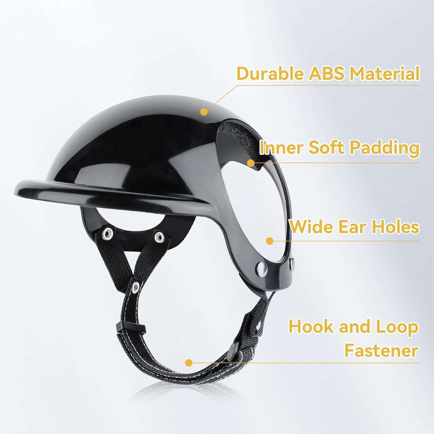 Kit de seguridad para mascotas mini con casco de orejas descubiertas y antiparras UV.