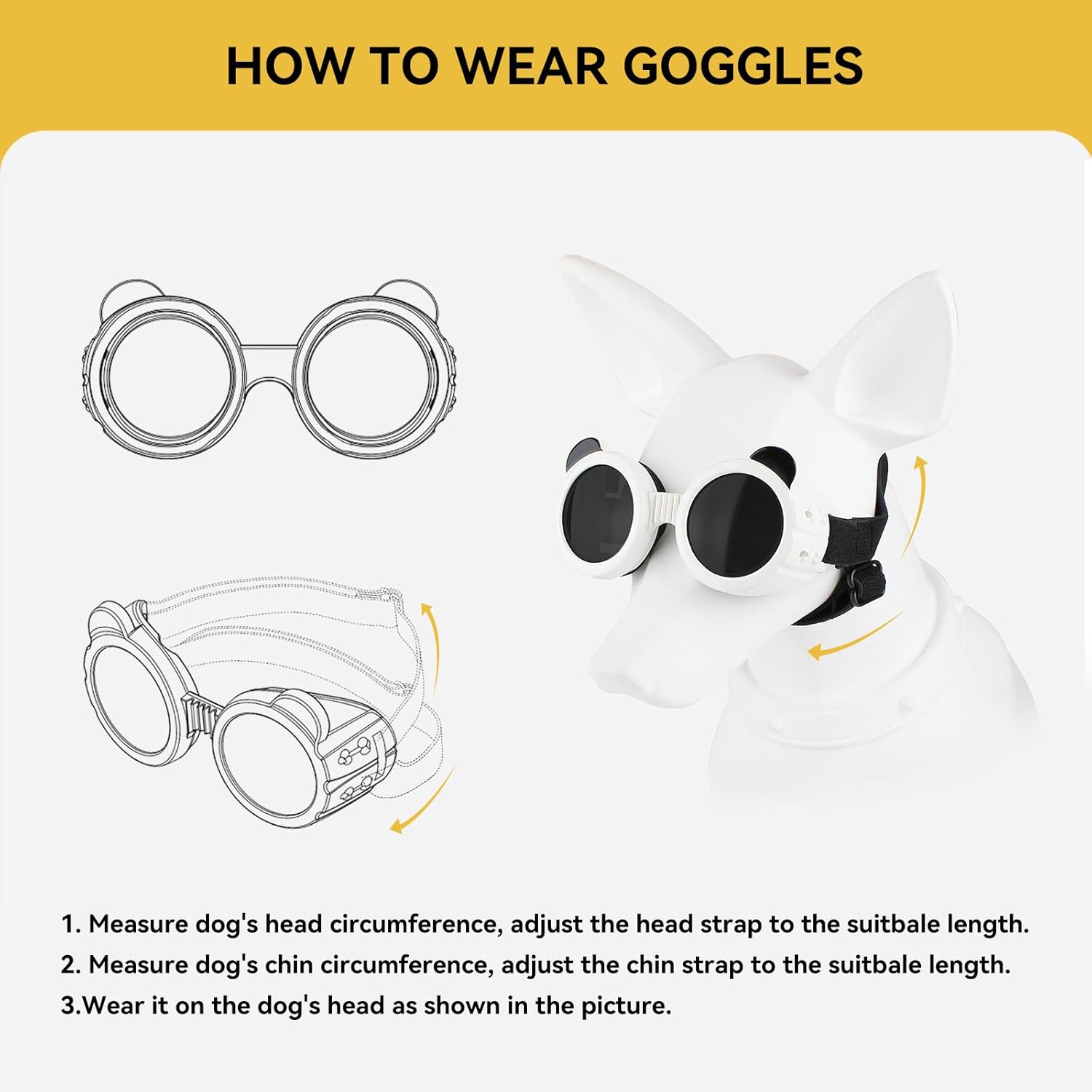 Kit de seguridad para mascotas mini con casco de orejas descubiertas y antiparras UV.