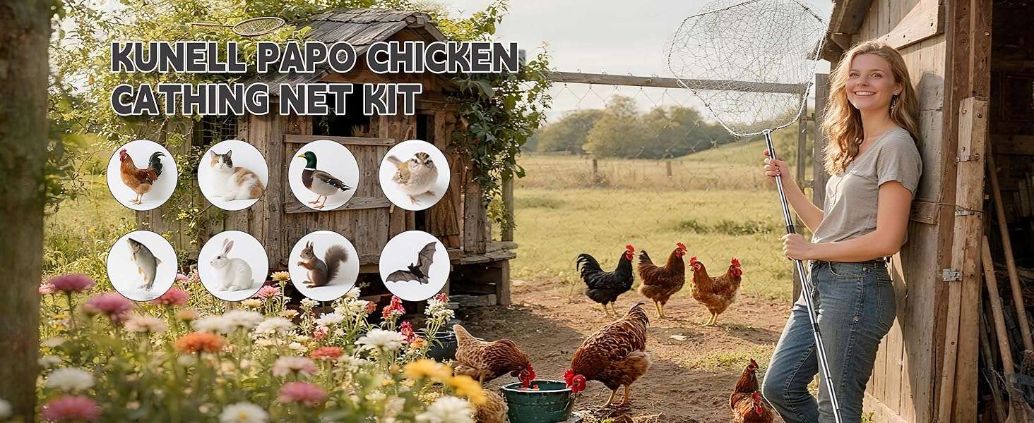 Kit de captura 3 en 1 con dos redes y gancho de metal para aves y animales. Palo extensible de acero inoxidable.