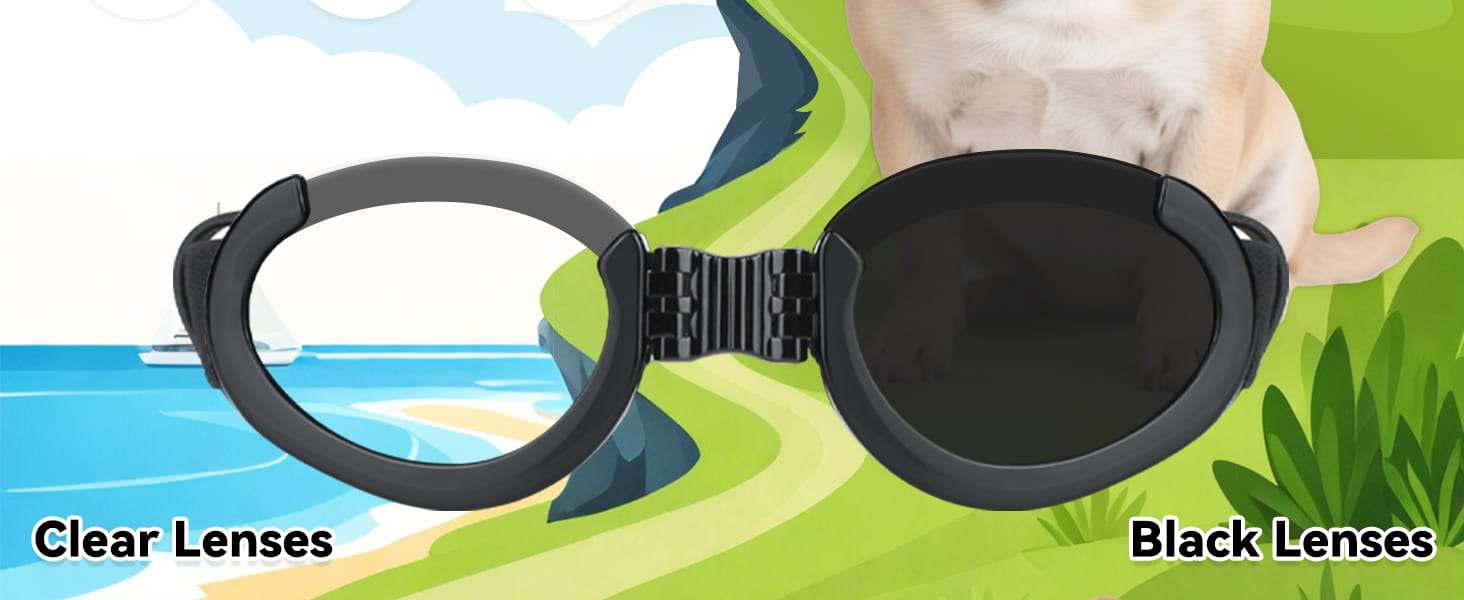 Lentes antiparras para perros con micas intercambiables transparente y oscura proteccion UV.