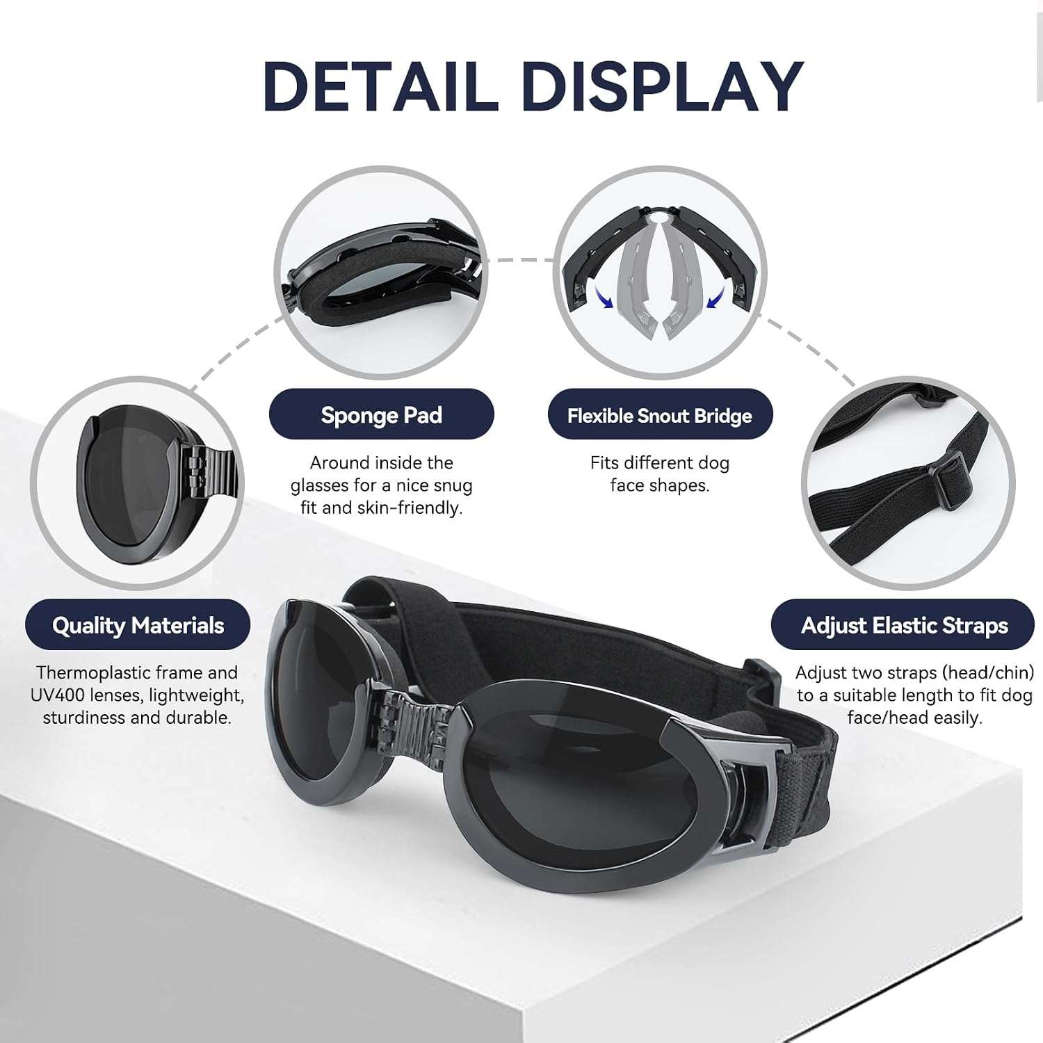 Lentes antiparras para perros con micas intercambiables transparente y oscura proteccion UV.