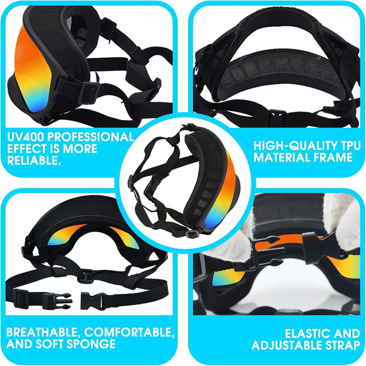 Lentes antiparras transparentes para perros grandes con estuche rigido proteccion UV y viento.