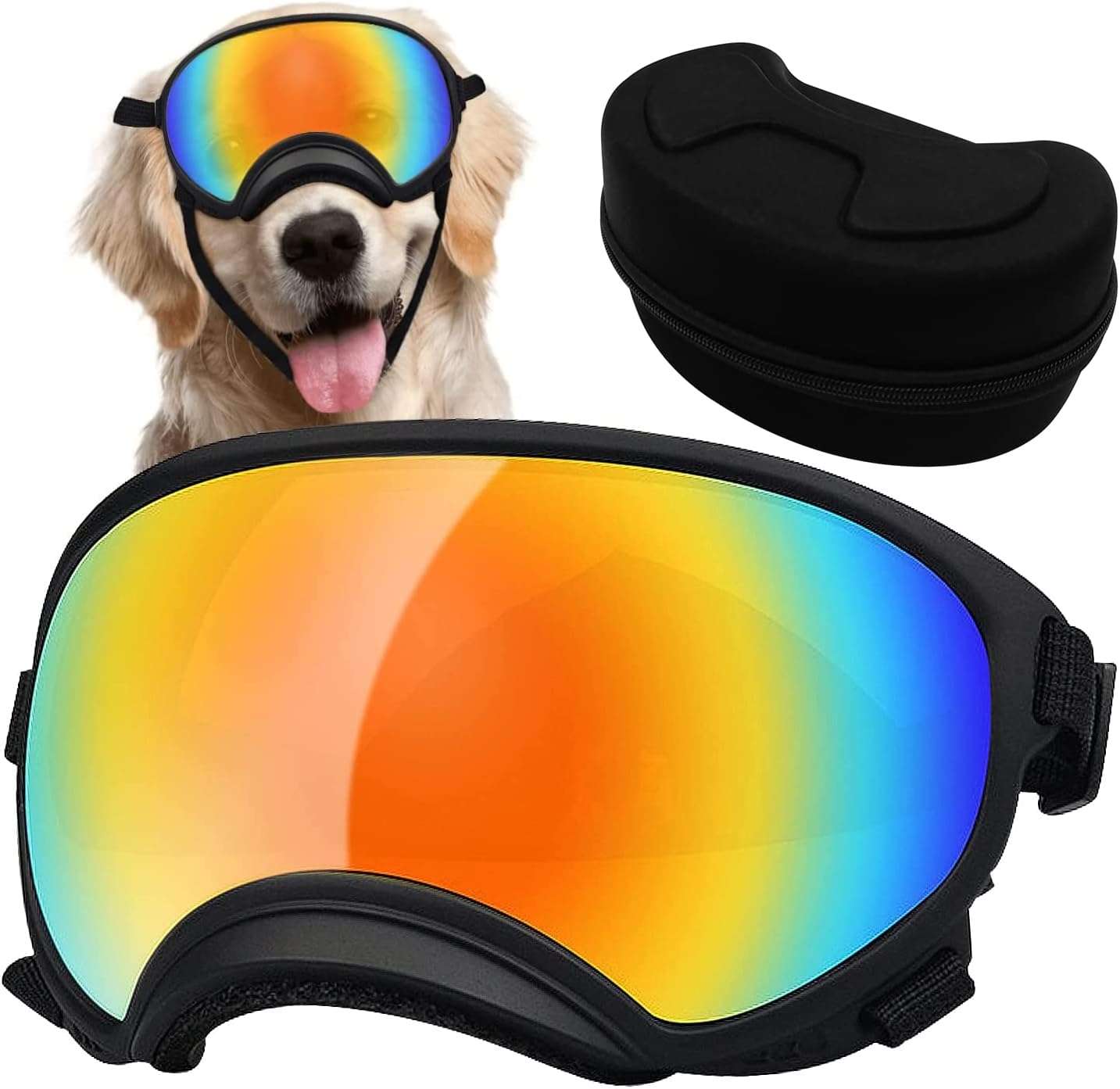 Lentes antiparras transparentes para perros grandes con estuche rigido proteccion UV y viento.