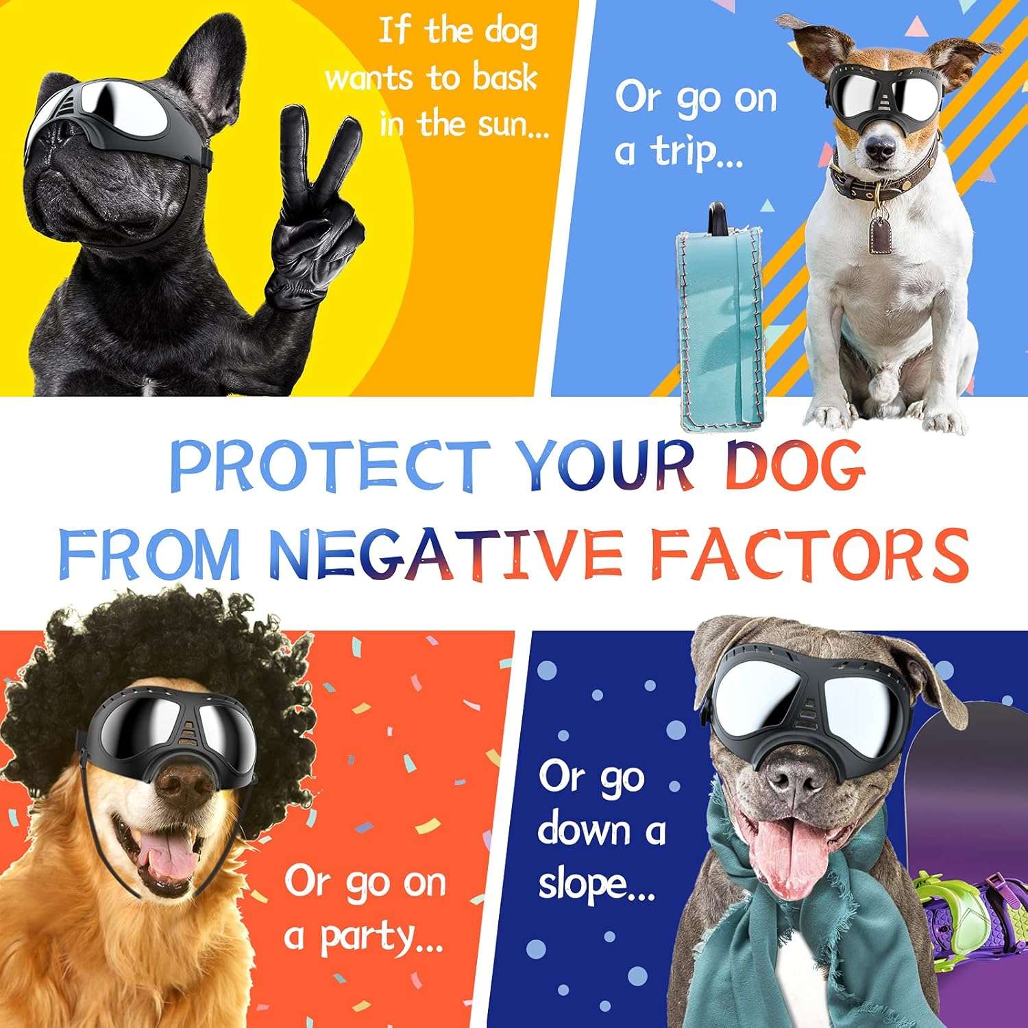 Lentes antiparras para perros grandes con estuche rigido proteccion UV nieve y moto.