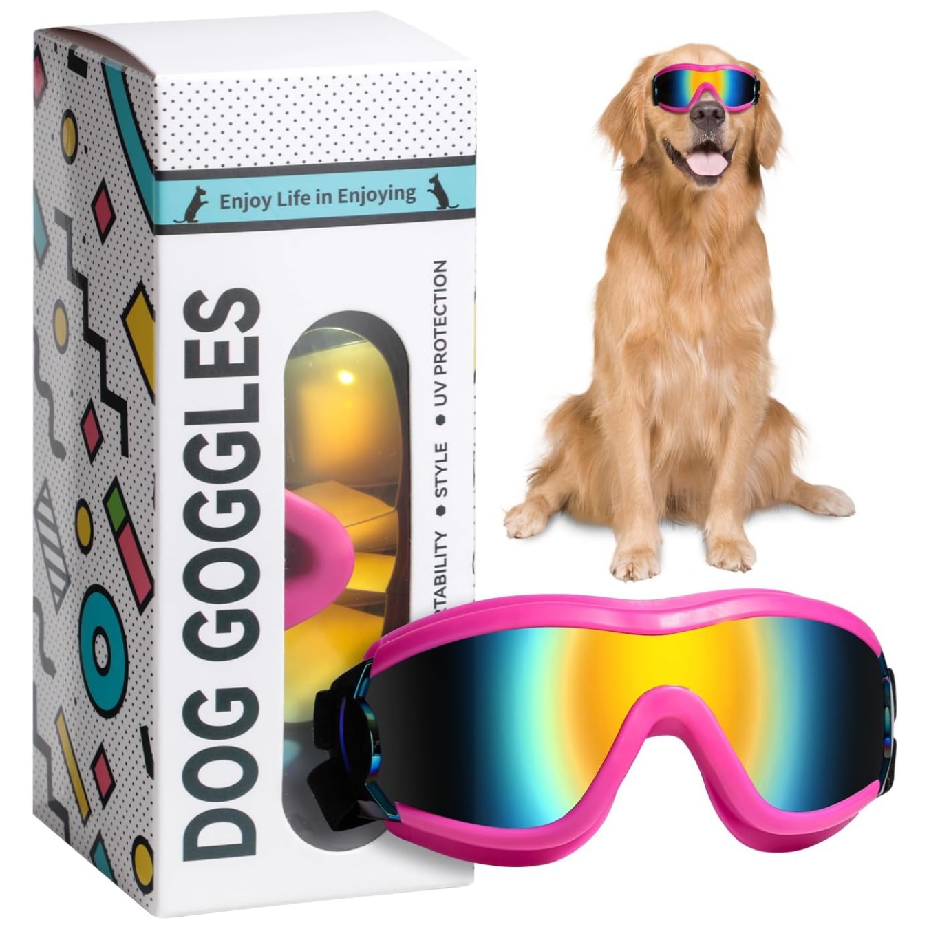 Lentes antiparras para perros con proteccion UV ajustables para moto y bicicleta.