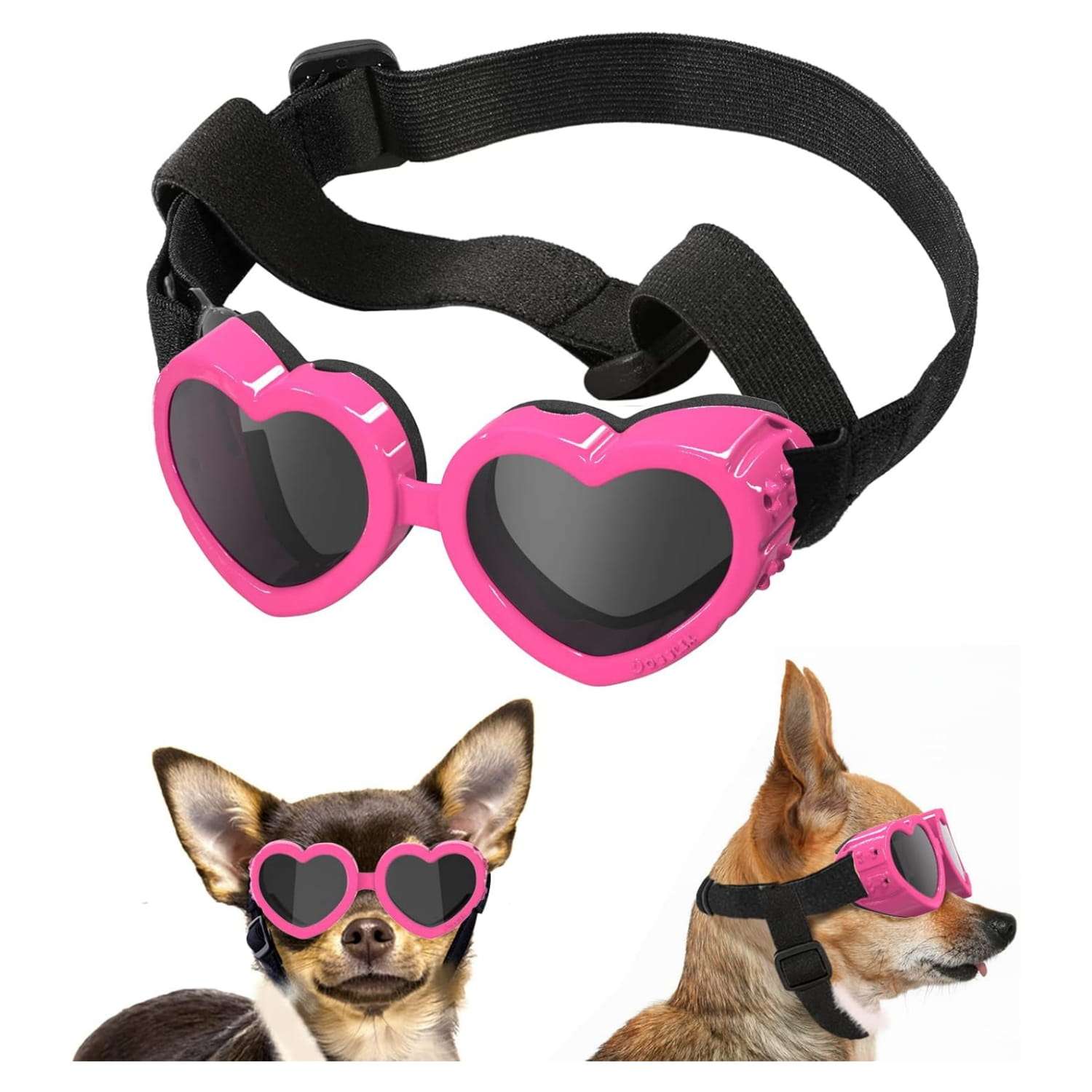 Lentes de sol con forma de corazon para perros pequeños y chihuahuas con proteccion UV.