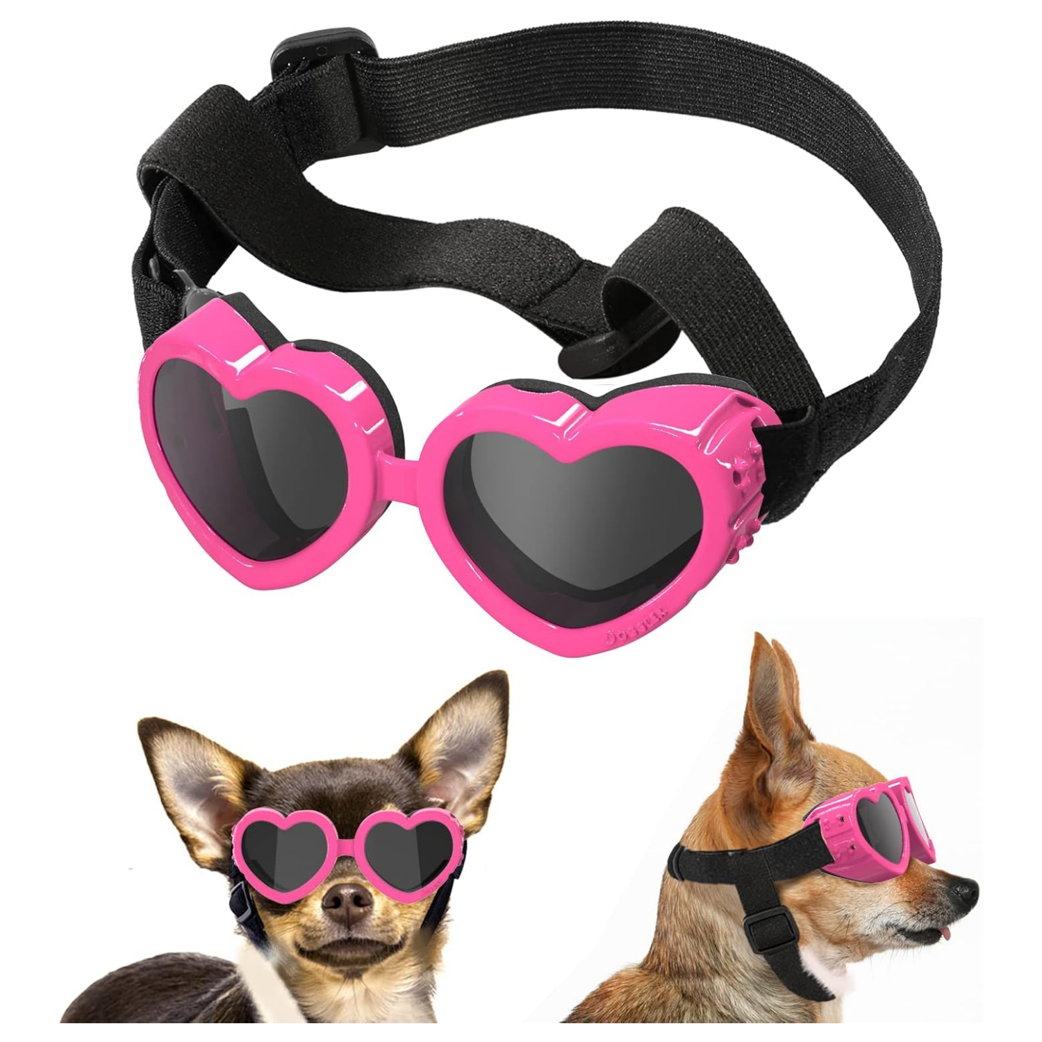 Lentes de sol con forma de corazon para perros pequeños y chihuahuas con proteccion UV.