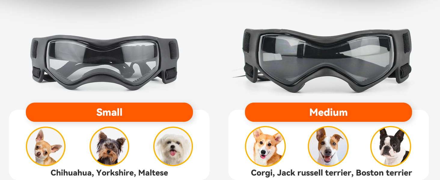 Lentes de sol antiparras para perros pequeños ajustables proteccion UV para auto.