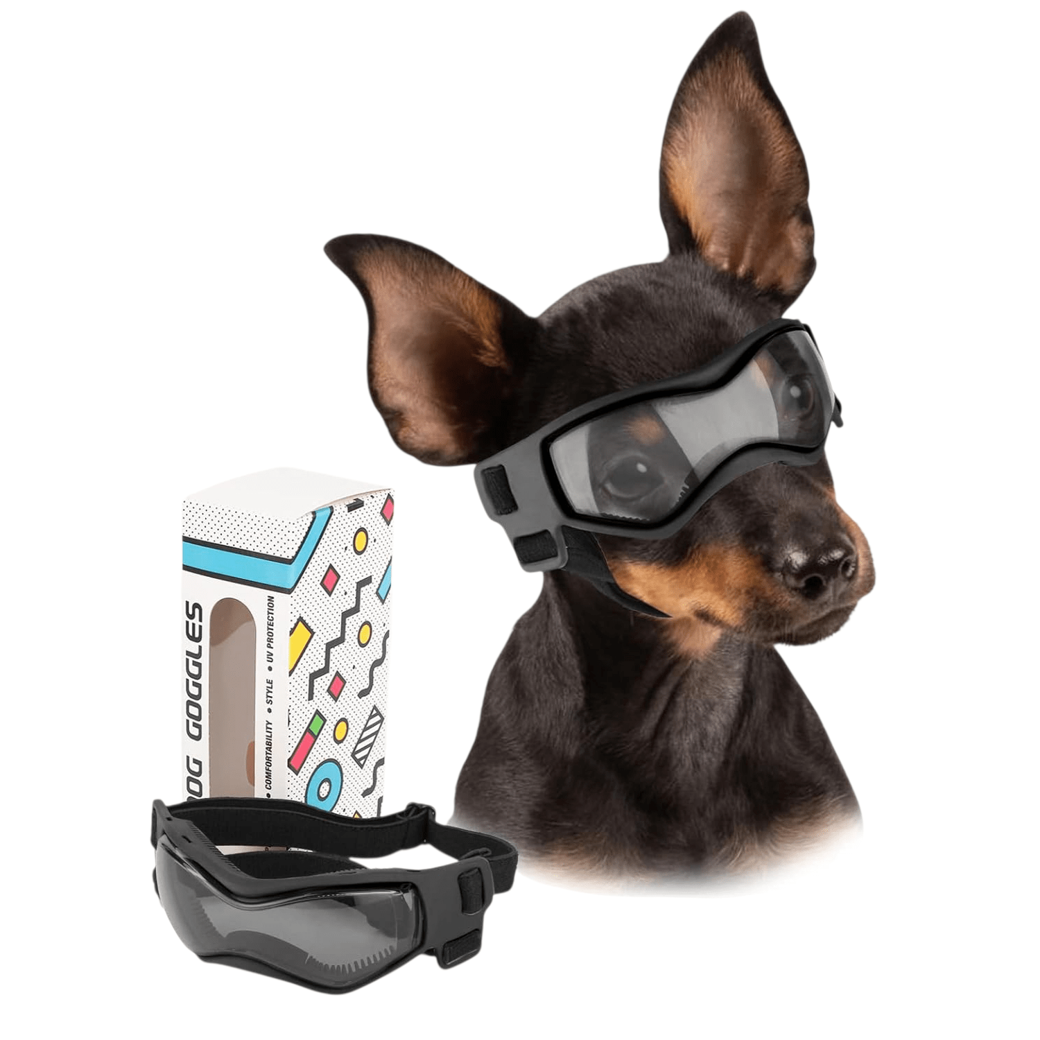 Lentes de sol antiparras para perros pequeños ajustables proteccion UV para auto.