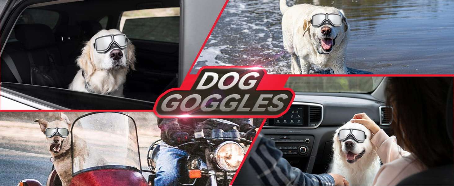 Lentes de sol estilo aviador para perros grandes con proteccion UV y correas ajustables.