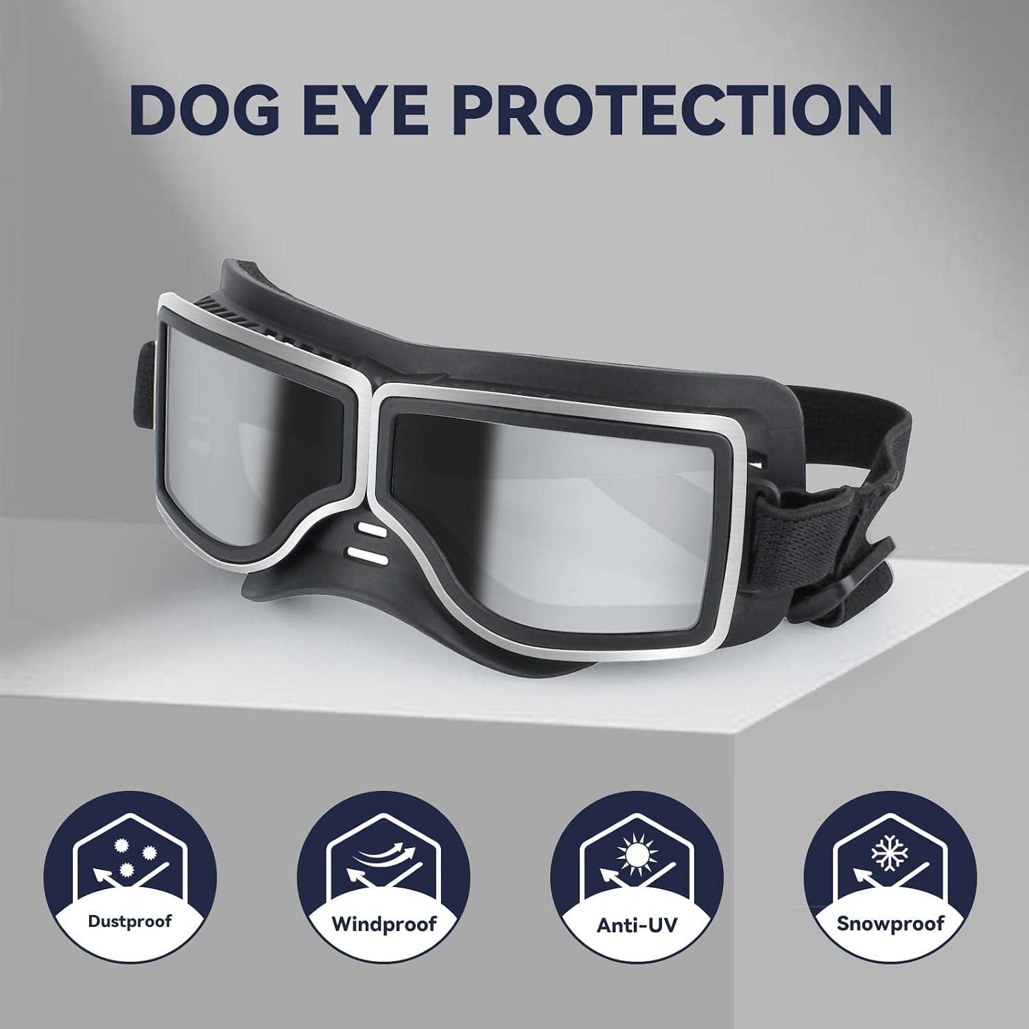 Lentes de sol estilo aviador para perros grandes con proteccion UV y correas ajustables.