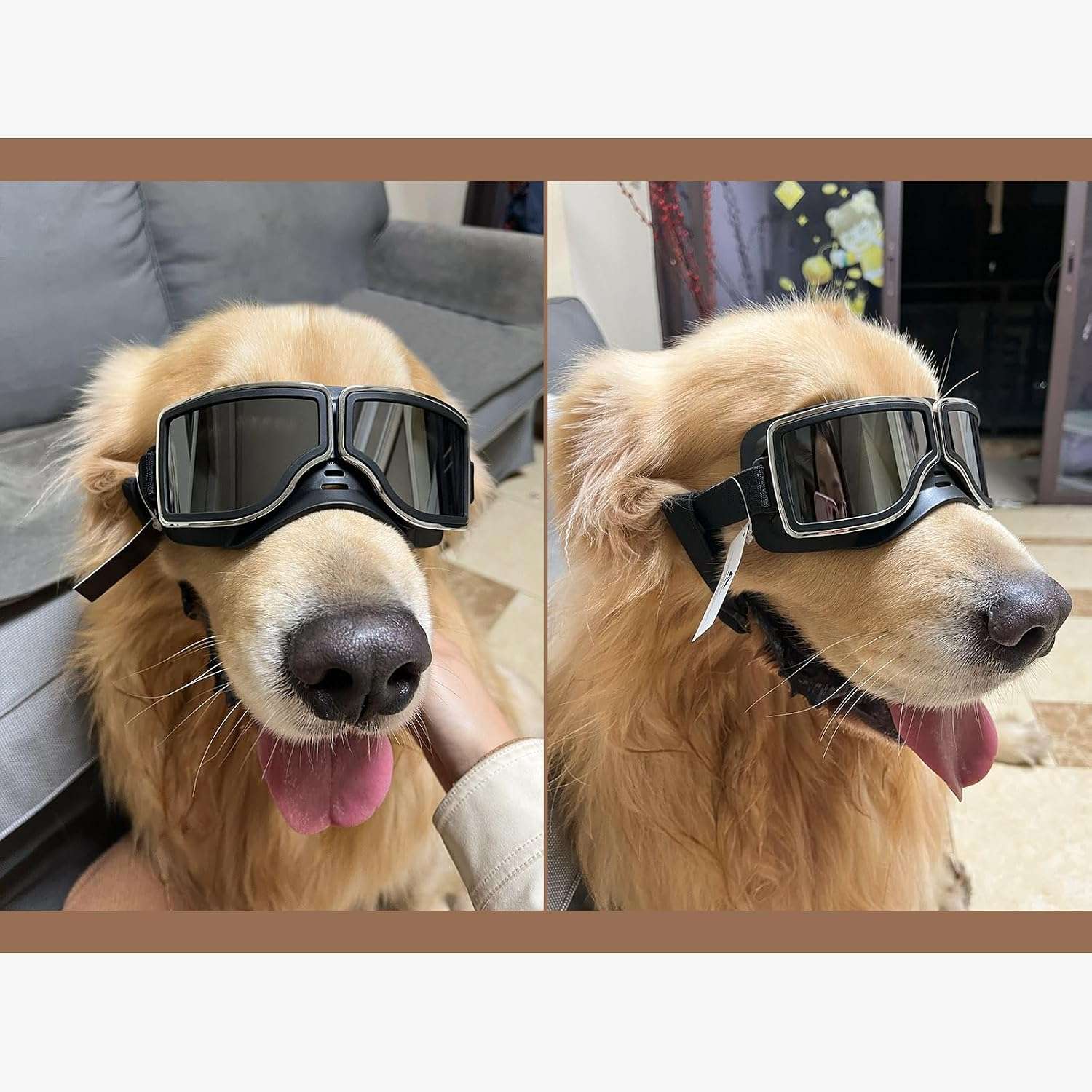 Lentes de sol estilo aviador para perros grandes con proteccion UV y correas ajustables.
