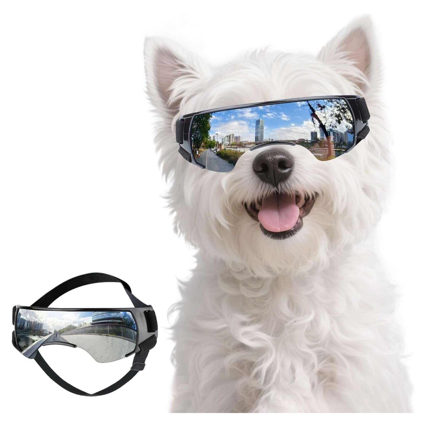 Lentes de sol curvos para perros pequeños como poodle y yorkie con proteccion UV400.