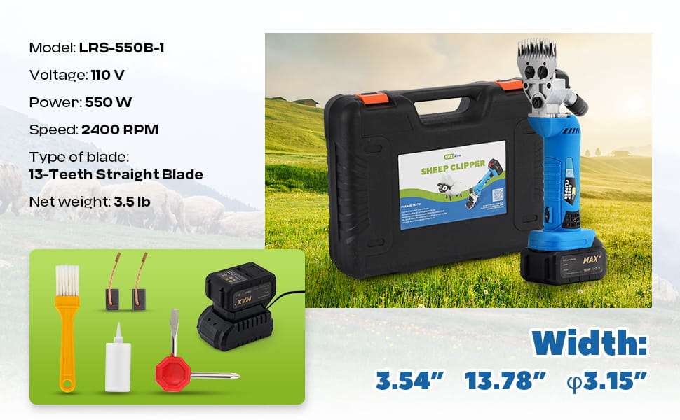 Maquina esquiladora inalambrica profesional de 550W para ovejas y alpacas con 2 baterias y maletin.